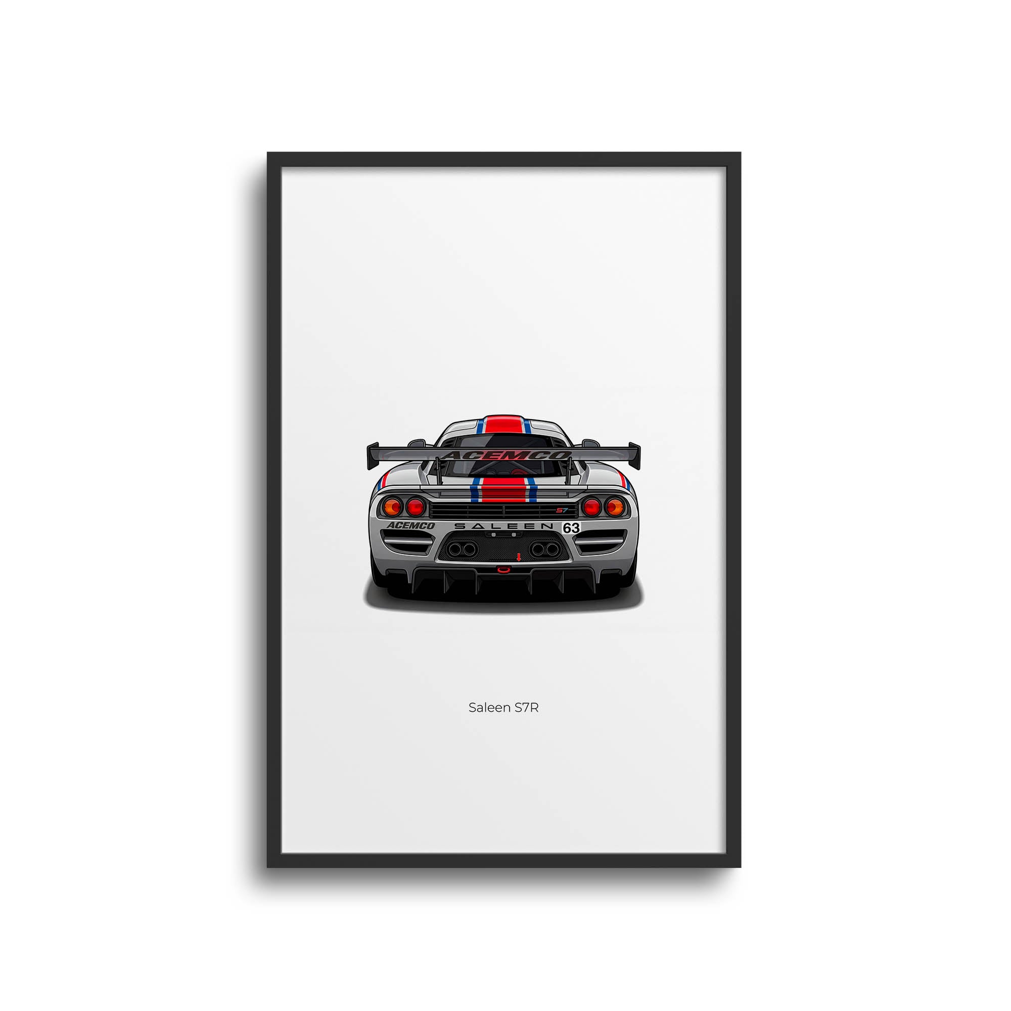 Saleen S7R Poster – 2004 Silver Livery Back View Race Car Print