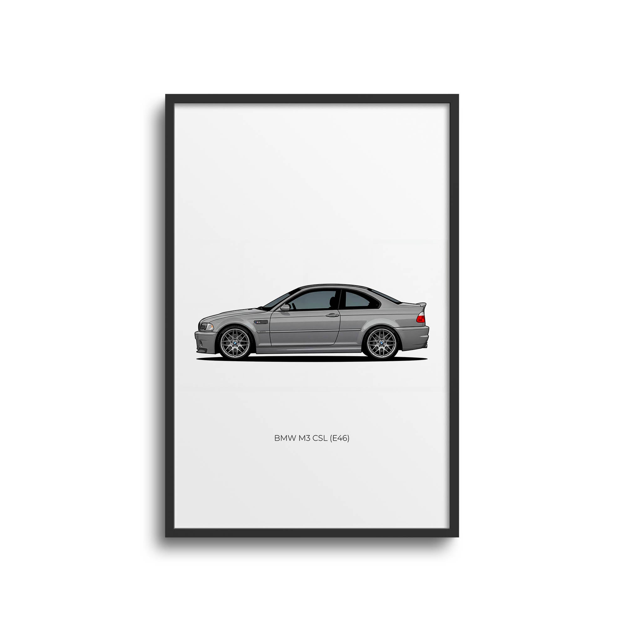 BMW M3 CSL Poster - 2003 E46 Silver Grey Metallic Side View Print