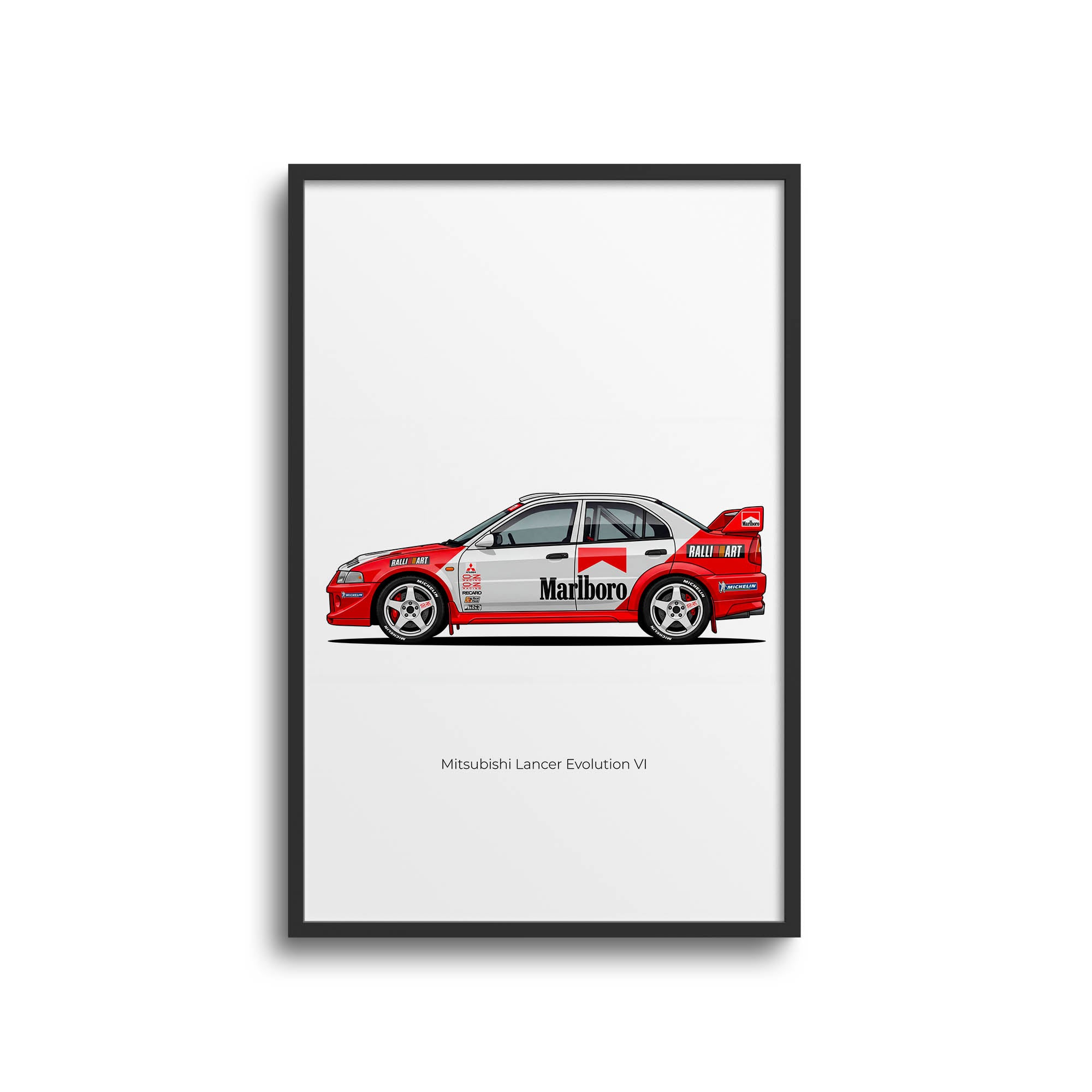 Mitsubishi Lancer Evolution Poster - 1999 Evo 6 Rally Car Print | Marlboro Racing Design