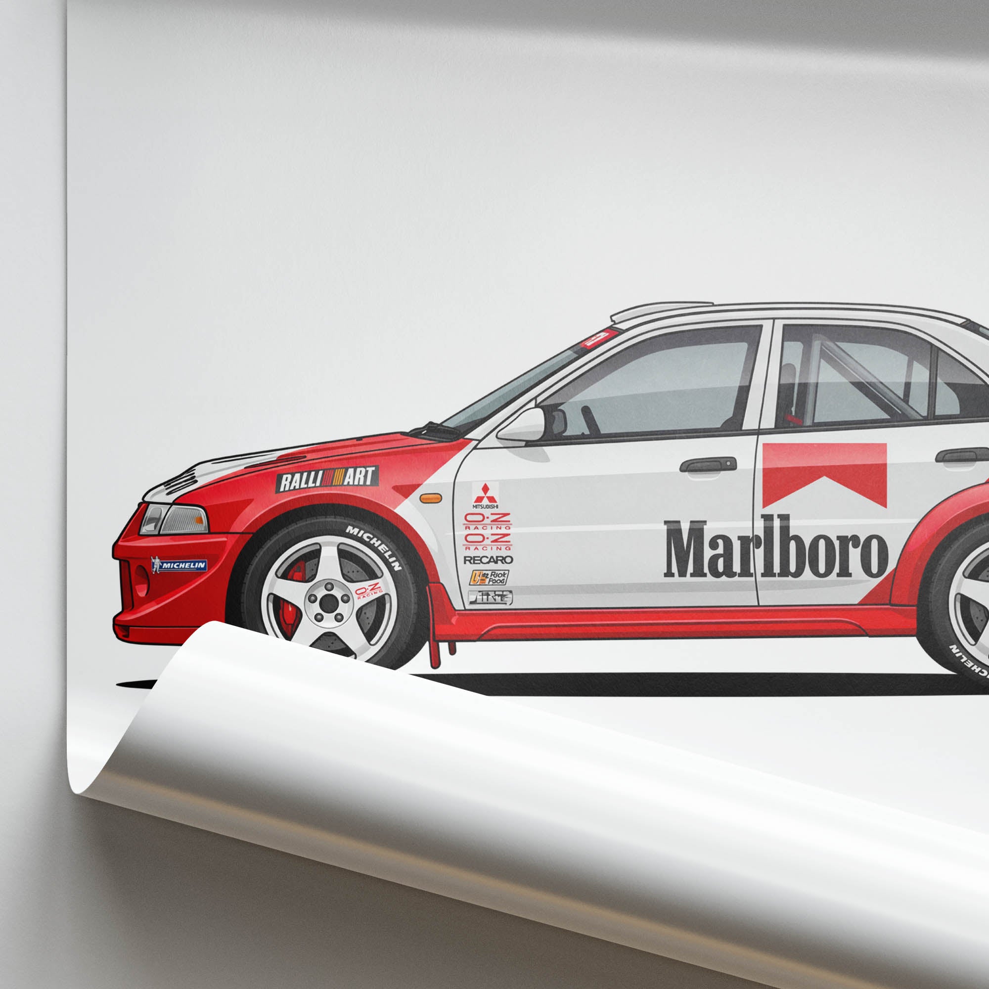 Mitsubishi Lancer Evolution Poster - 1999 Evo 6 Rally Car Print | Marlboro Racing Design