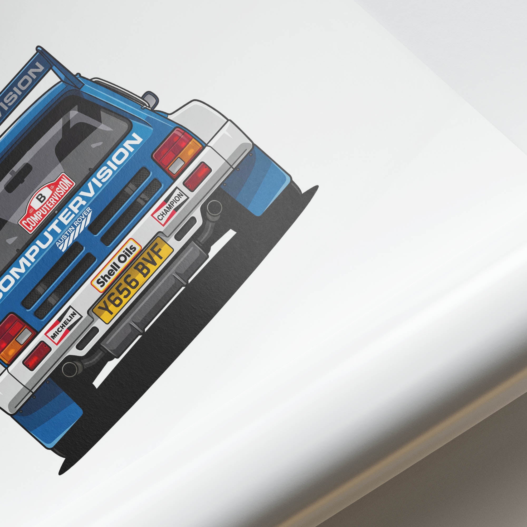 Mg Metro 6R4 Poster - 1986 Rally Car Print With White Blue Livery Artwork