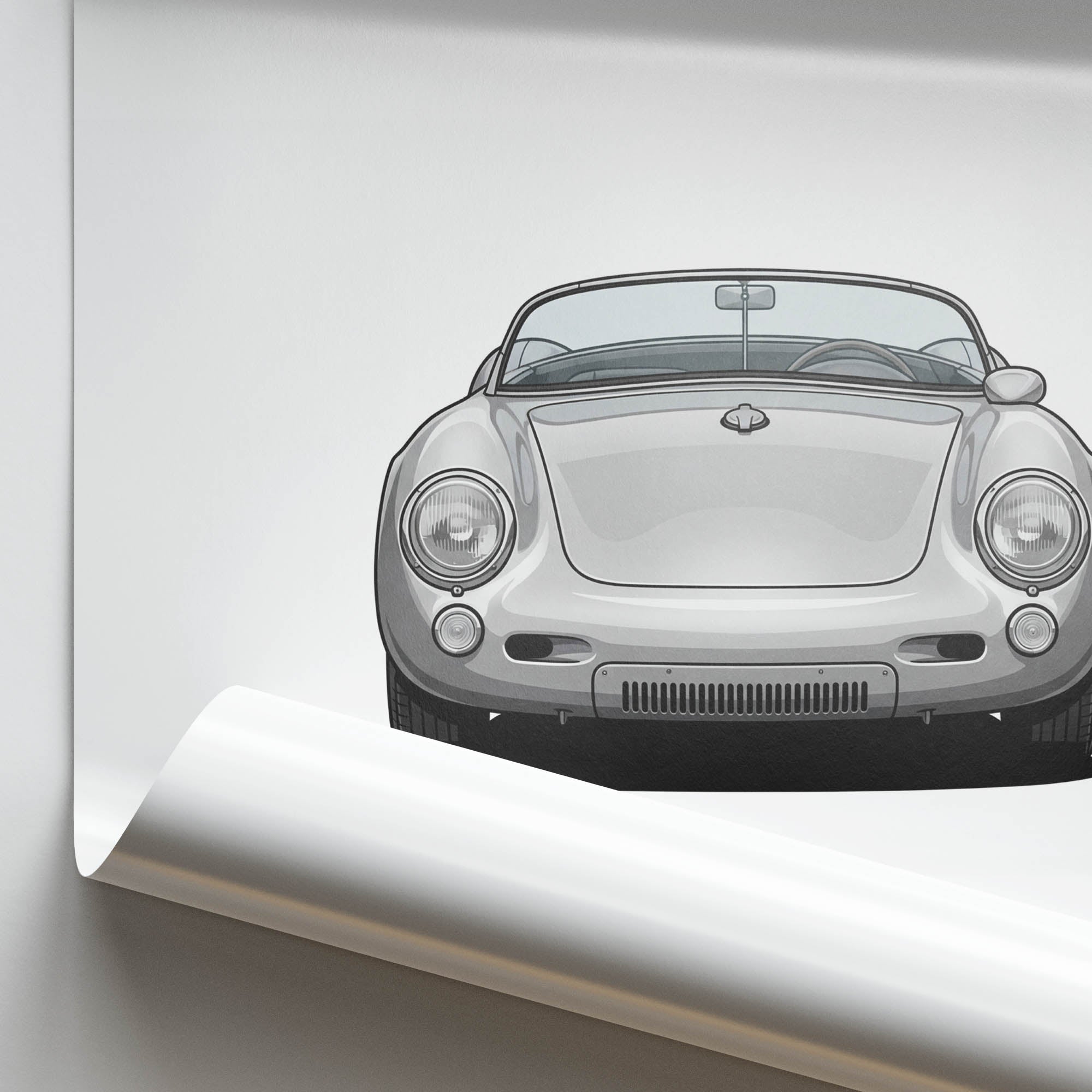 Porsche 550 Spyder Poster – 1955 Silver Classic Car Wall Decor Print