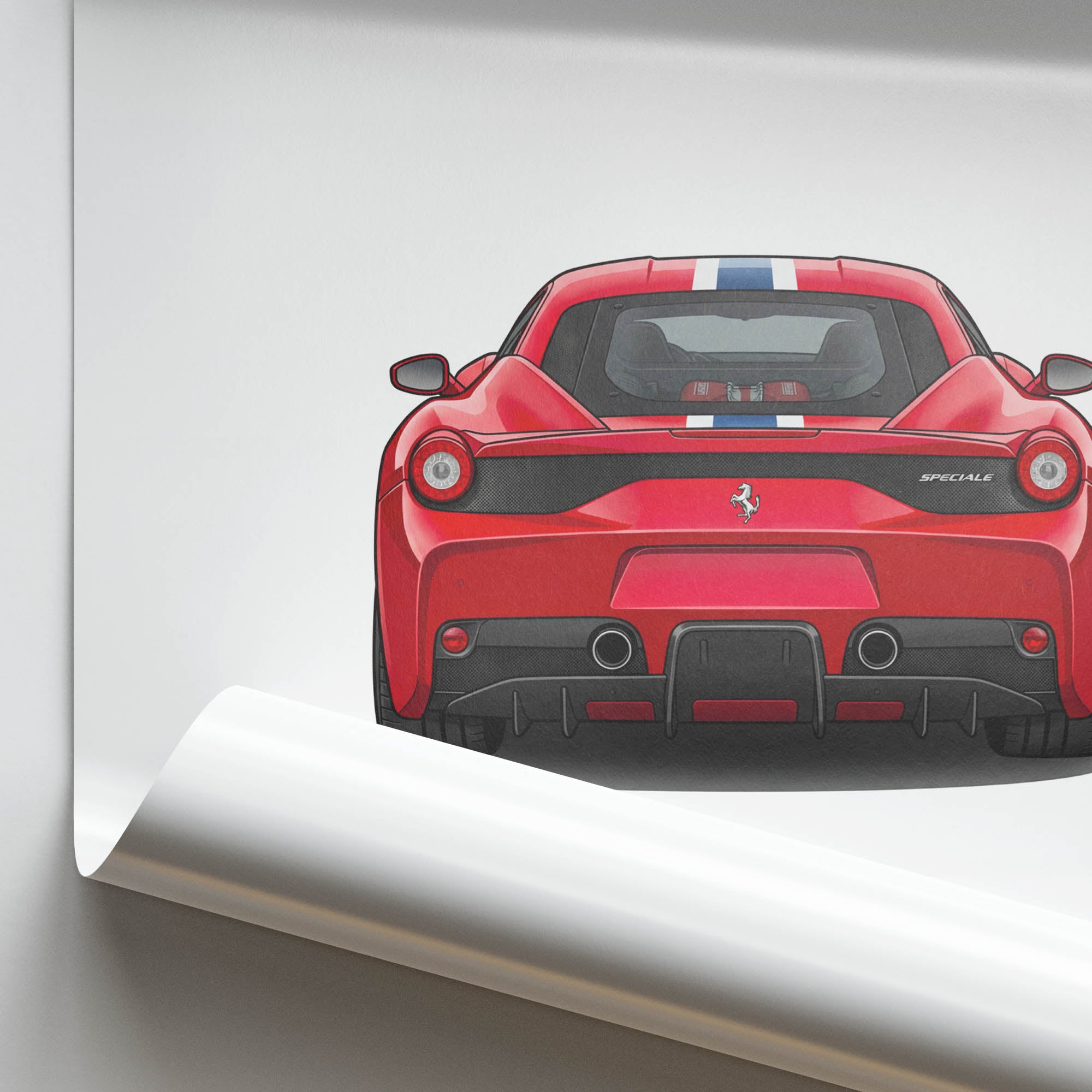 Ferrari 458 Speciale Poster - 2014 Rosso Corsa Print With Nart Stripe Artwork