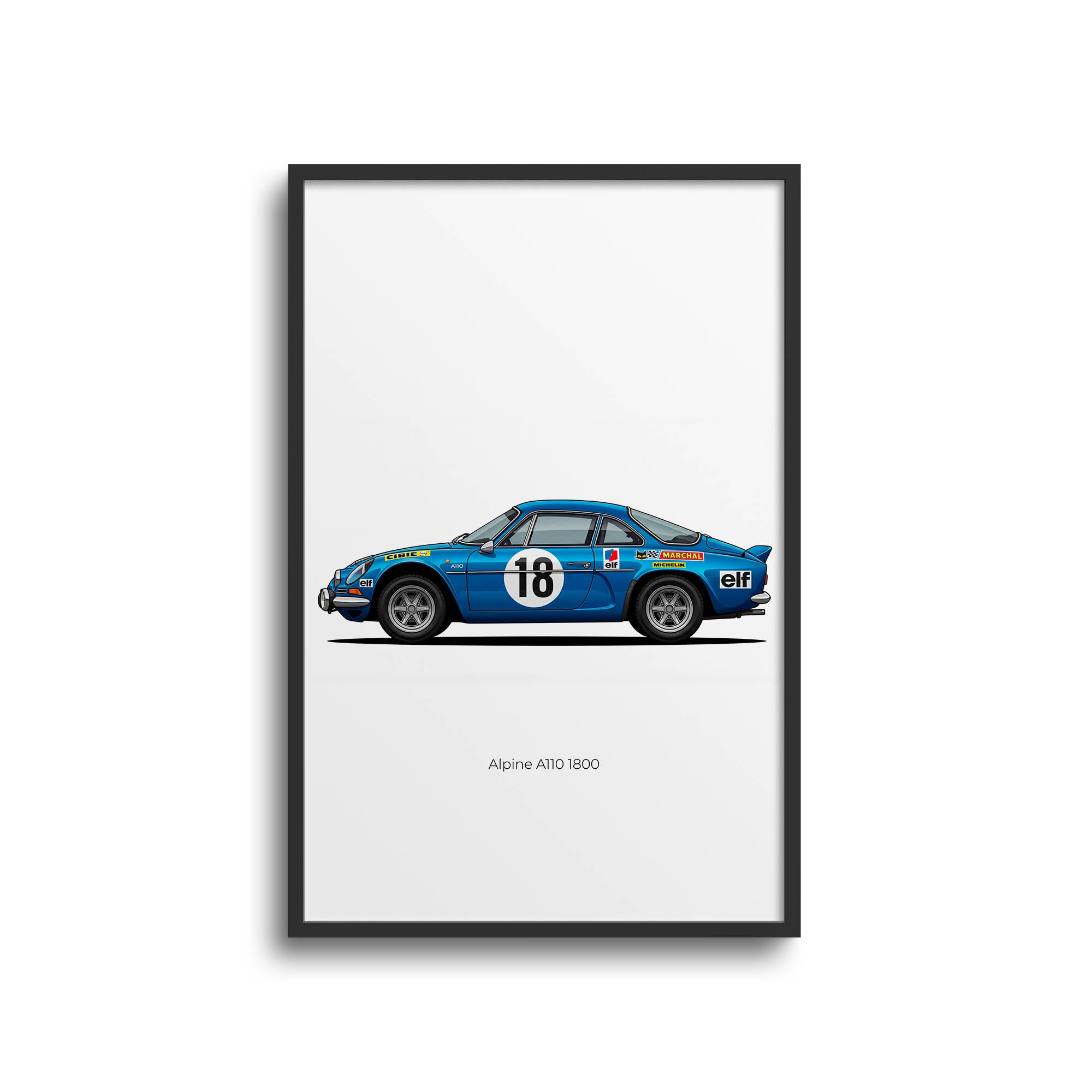 Alpine A110 Poster - Vintage Rally Car Blue Livery Side View Print