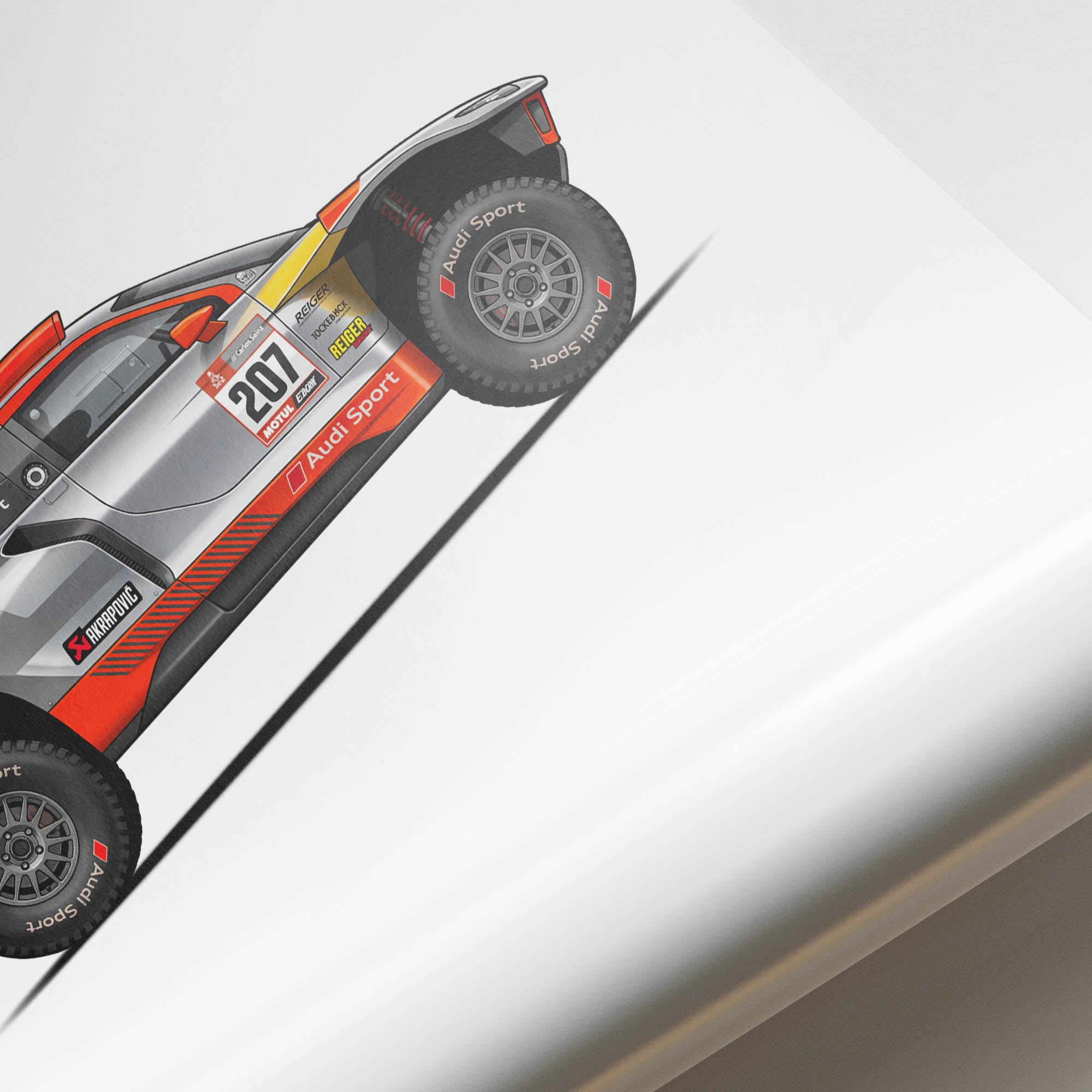 Audi RS Q e-tron Poster – 2024 Carlos Sainz Rally Car Print Silver Orange Livery