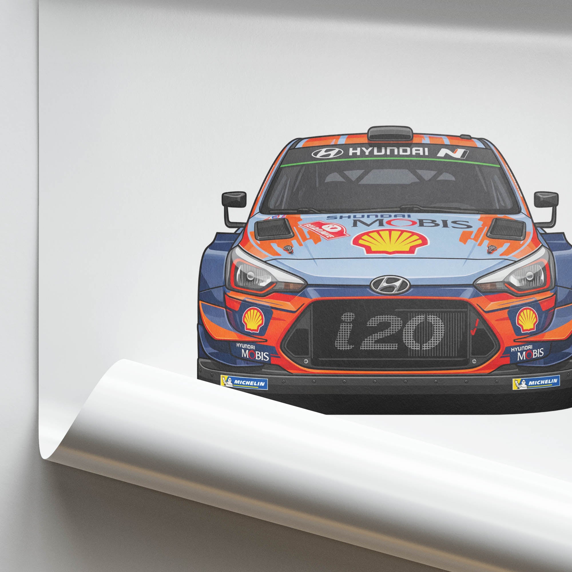 Hyundai I20 Coupe Poster – 2019 Shell Mobis Blue & Orange Livery Print