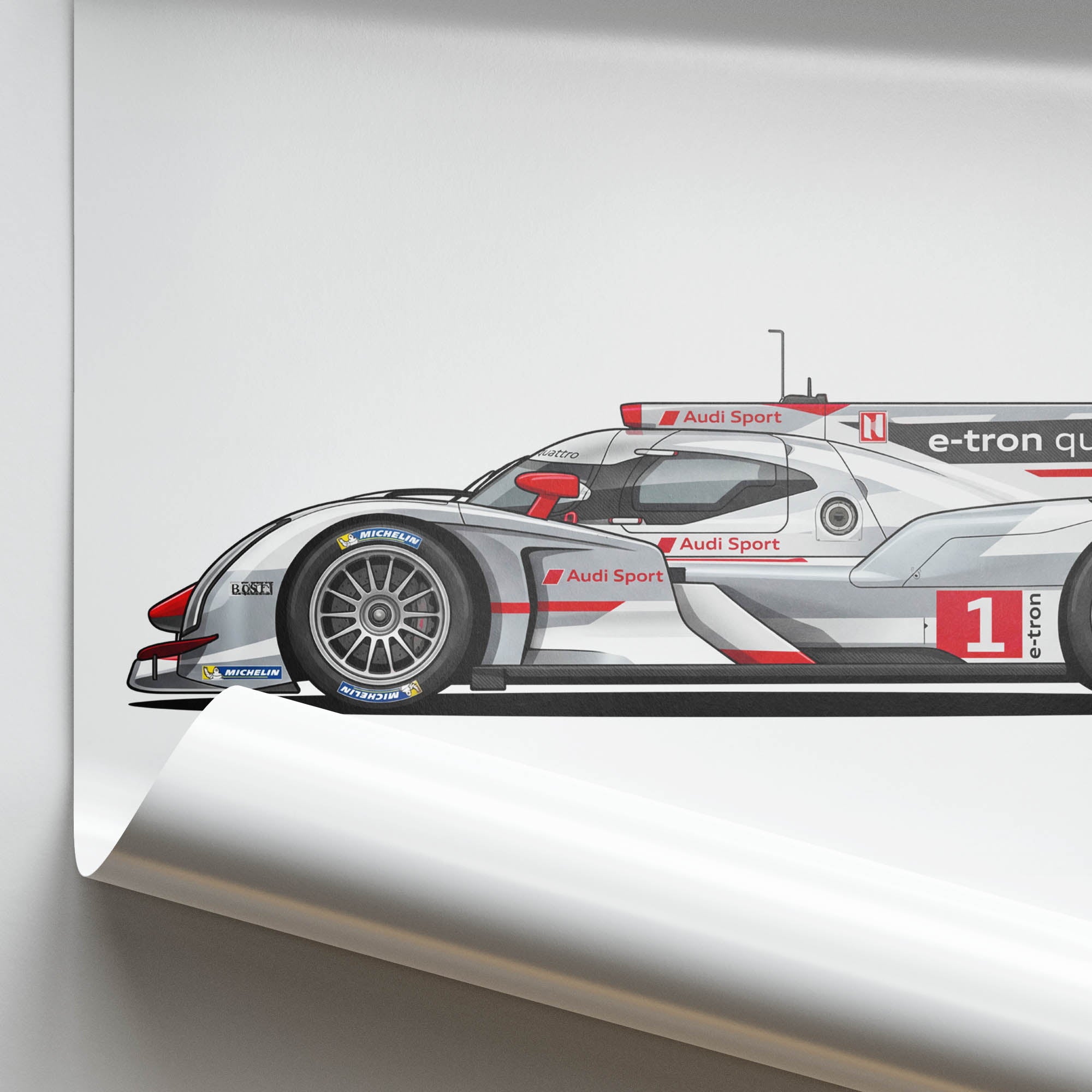 Audi R18 Poster – 2012 Audi Sport Quattro Race Car Silver White Livery Print