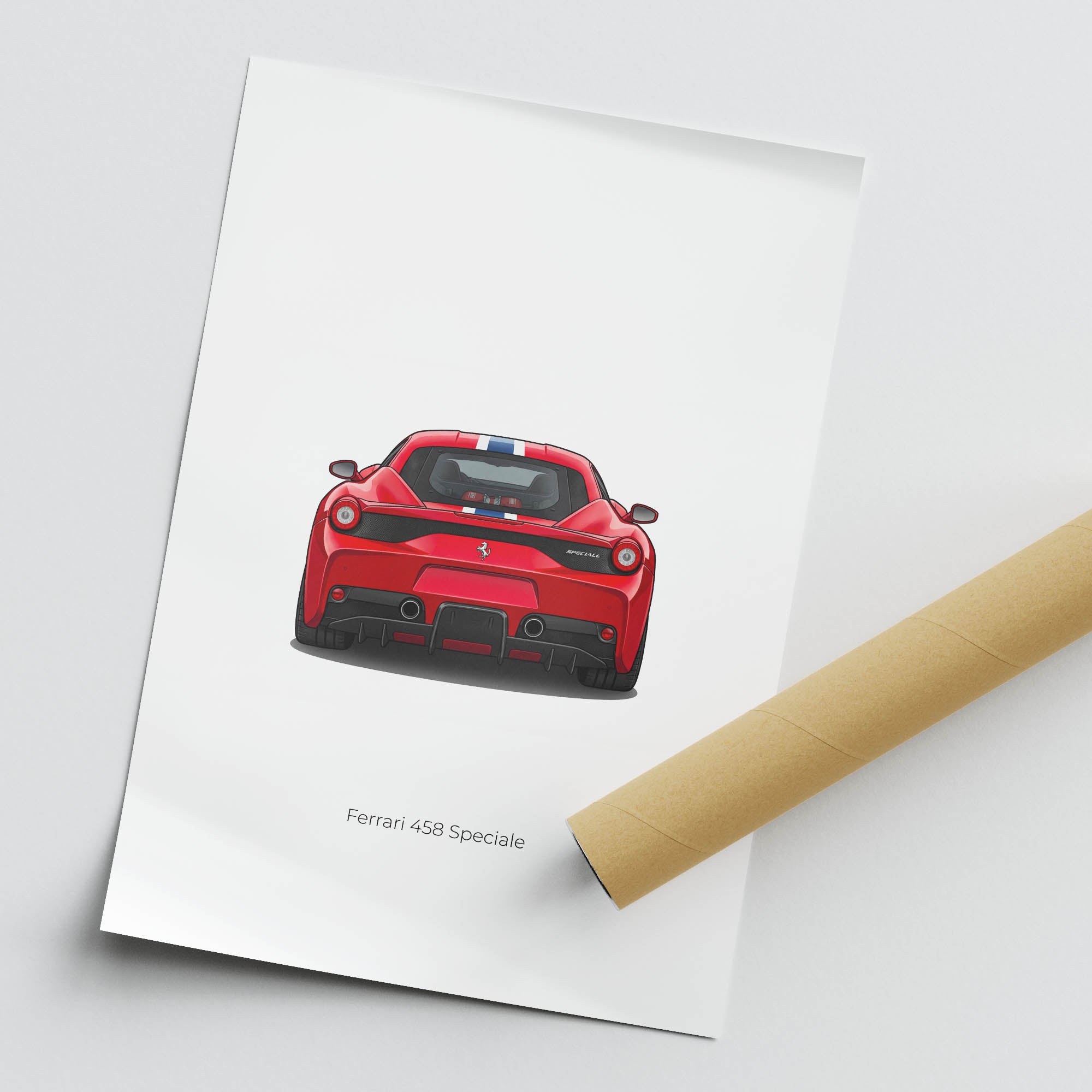 Ferrari 458 Speciale Poster - 2014 Rosso Corsa Print With Nart Stripe Artwork