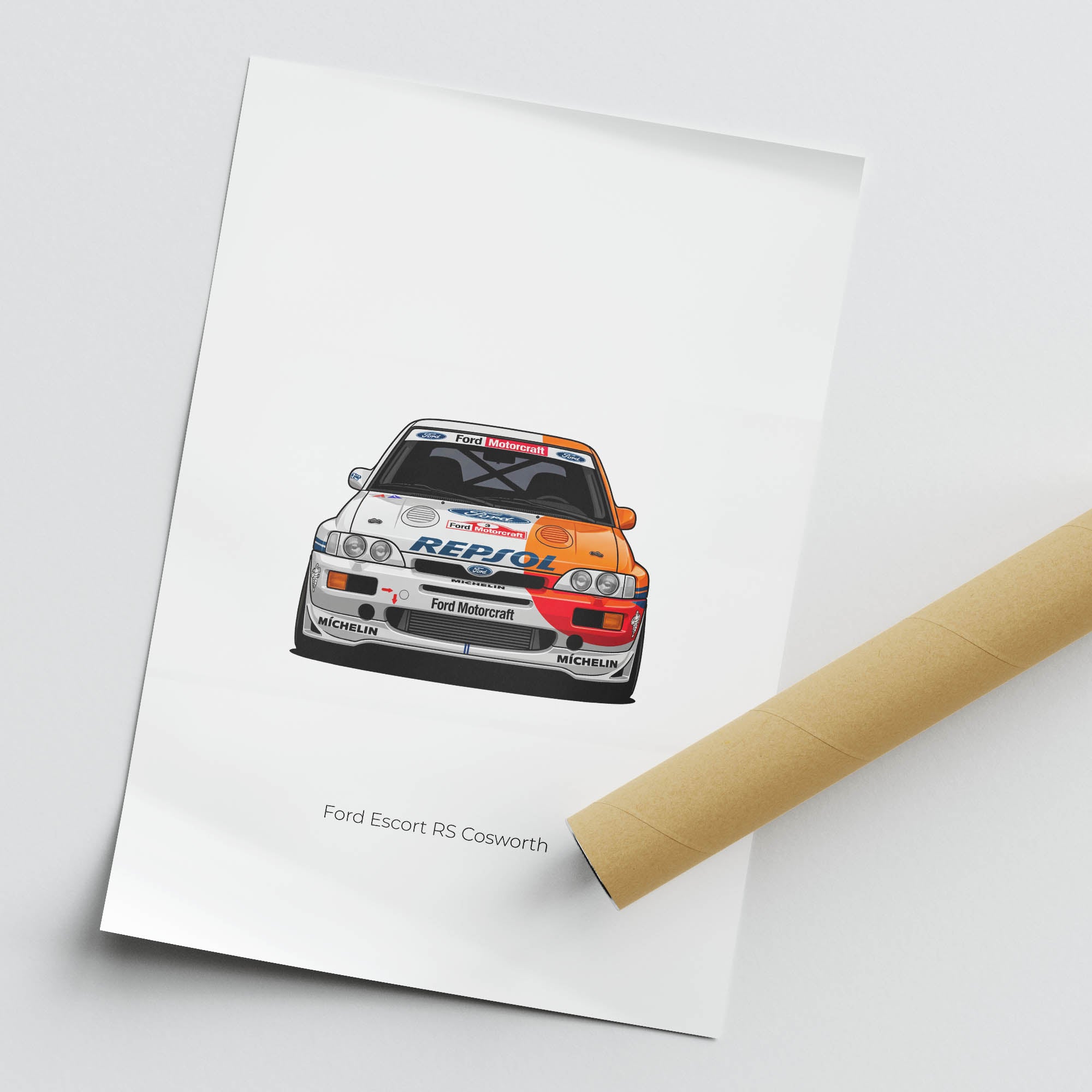 Ford Escort Poster - 1996 Rally Car Print With Repsol Livery Front View