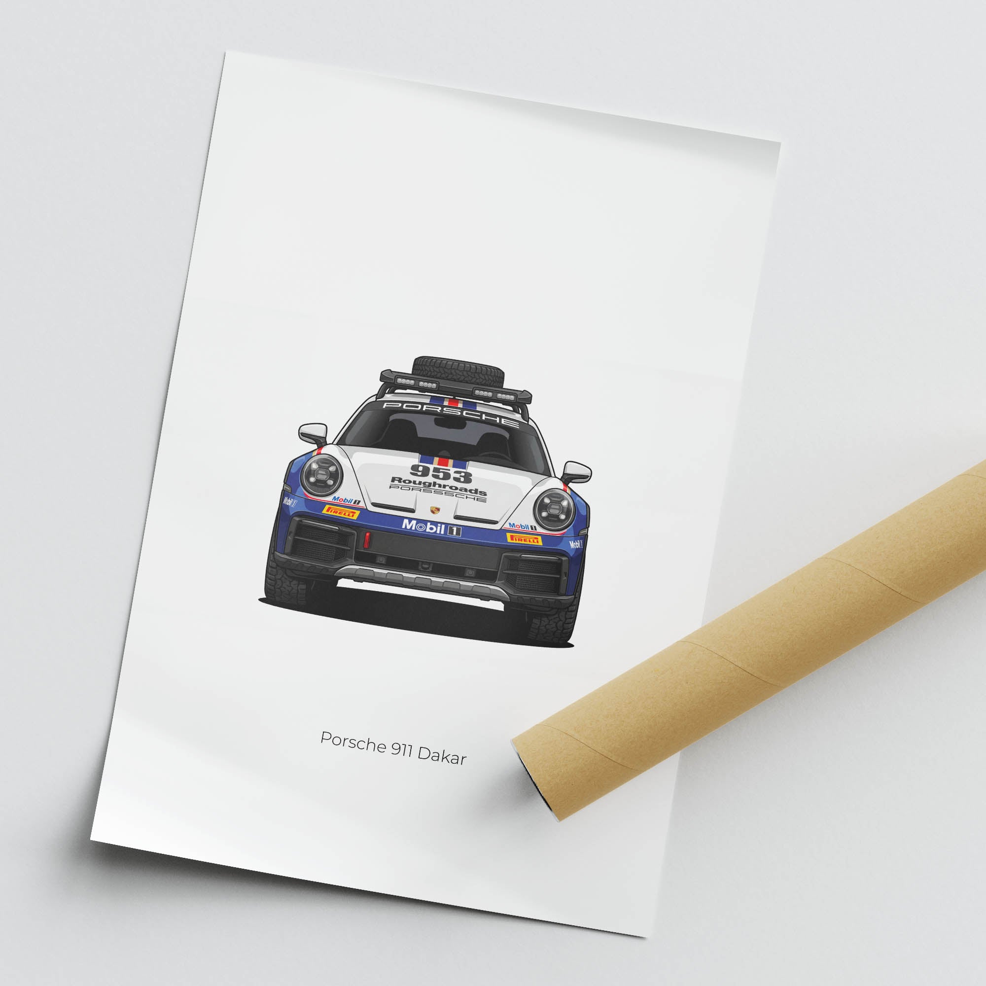 Porsche 911 Poster – 2023 White Blue Racing Car Wall Art Print