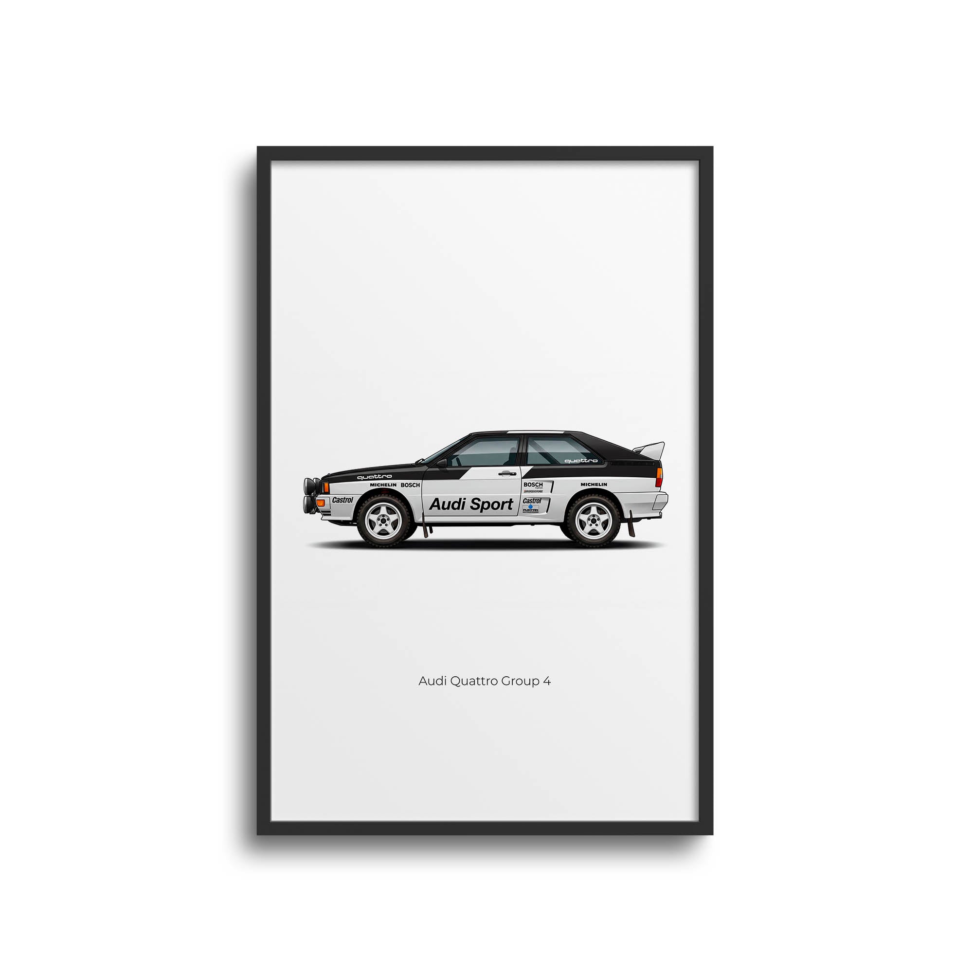 Audi Quattro Poster – 1981 Group 4 Rally Car White Black Livery Print