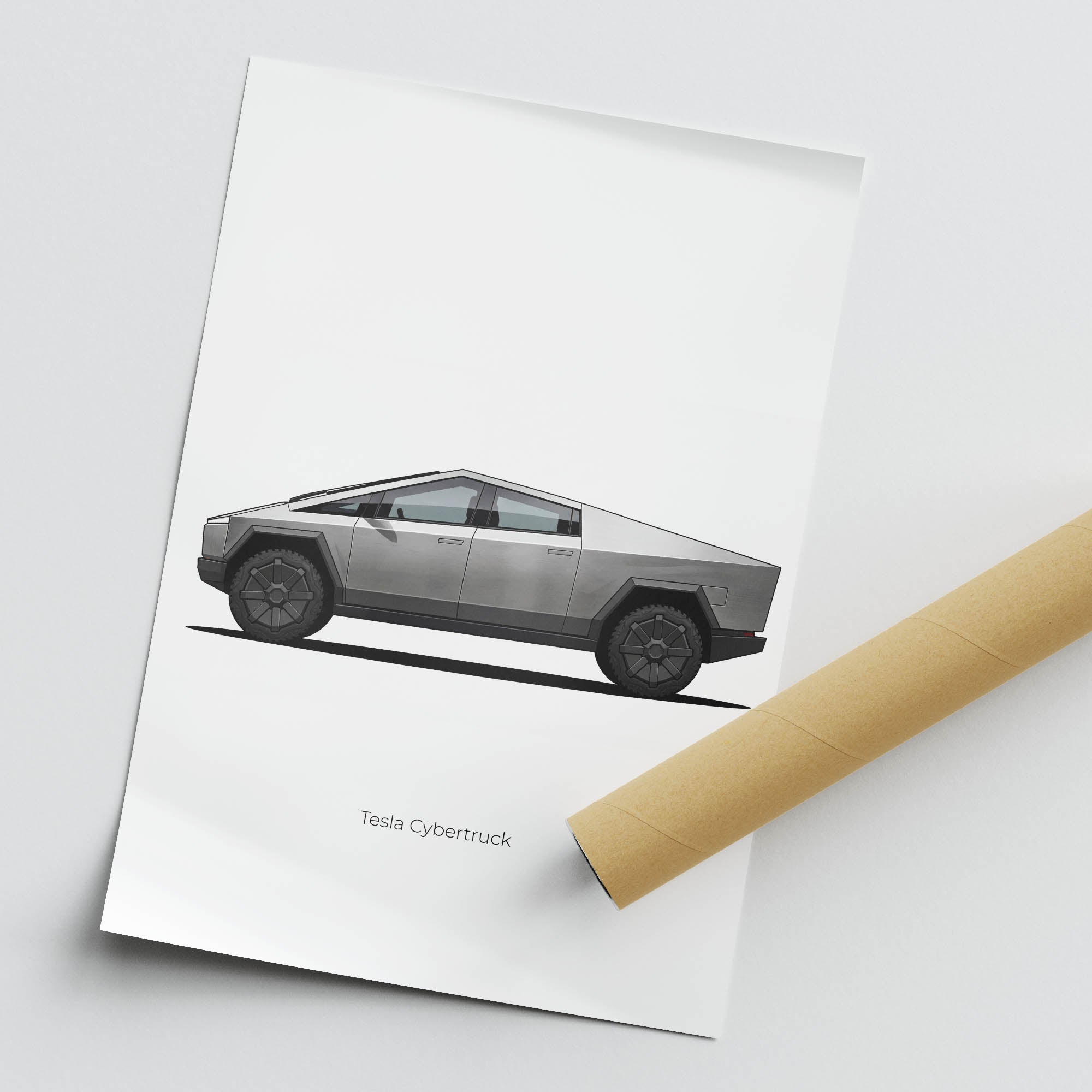 2024 Tesla Cybertruck Stainless Steel – Car Print (Side)