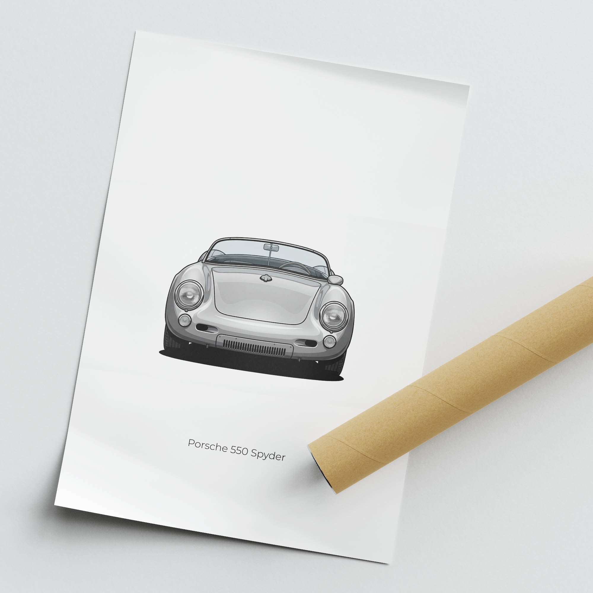 Porsche 550 Spyder Poster – 1955 Silver Classic Car Wall Decor Print