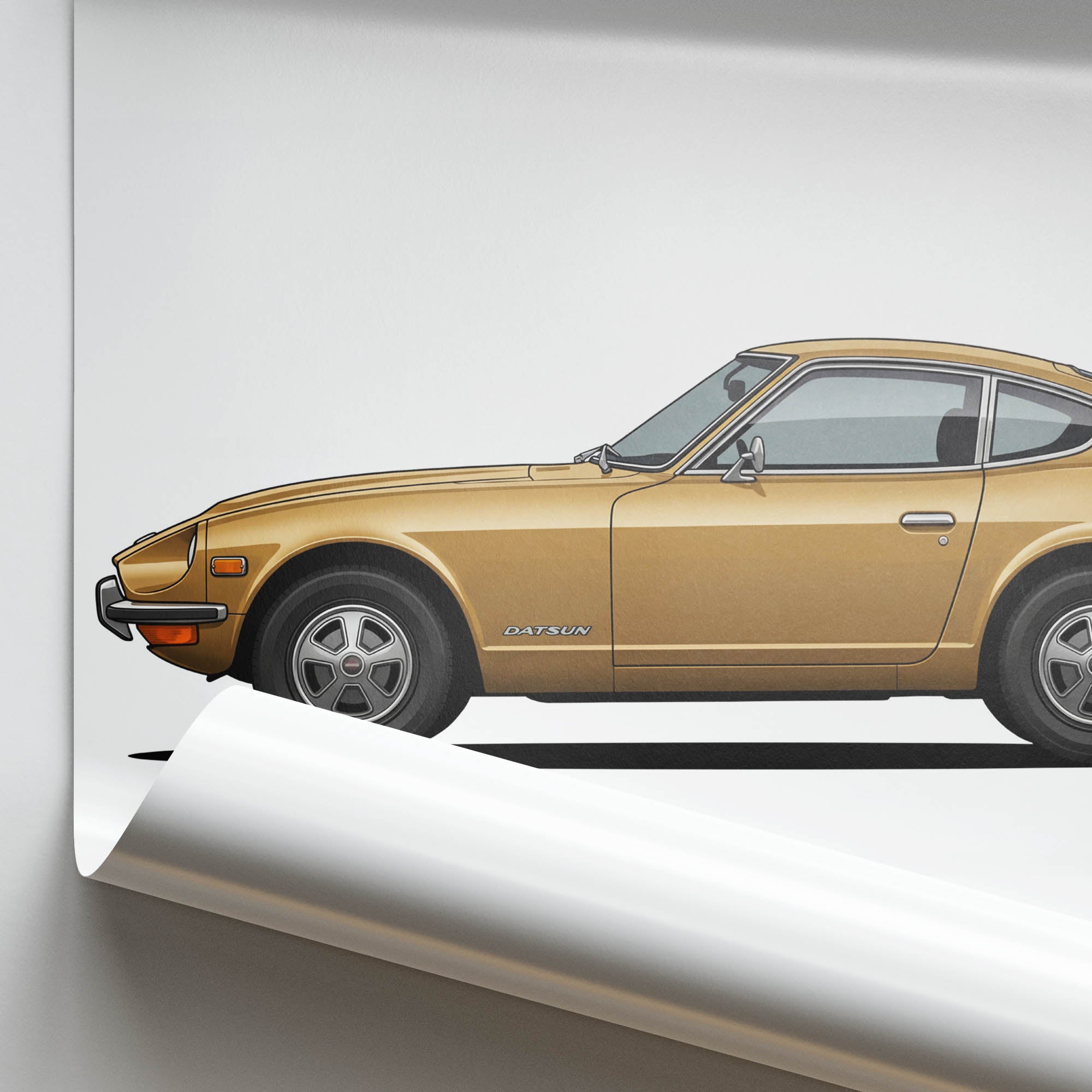 Datsun 240Z Poster - 1970 Safari Gold Side View Classic Car Art Print