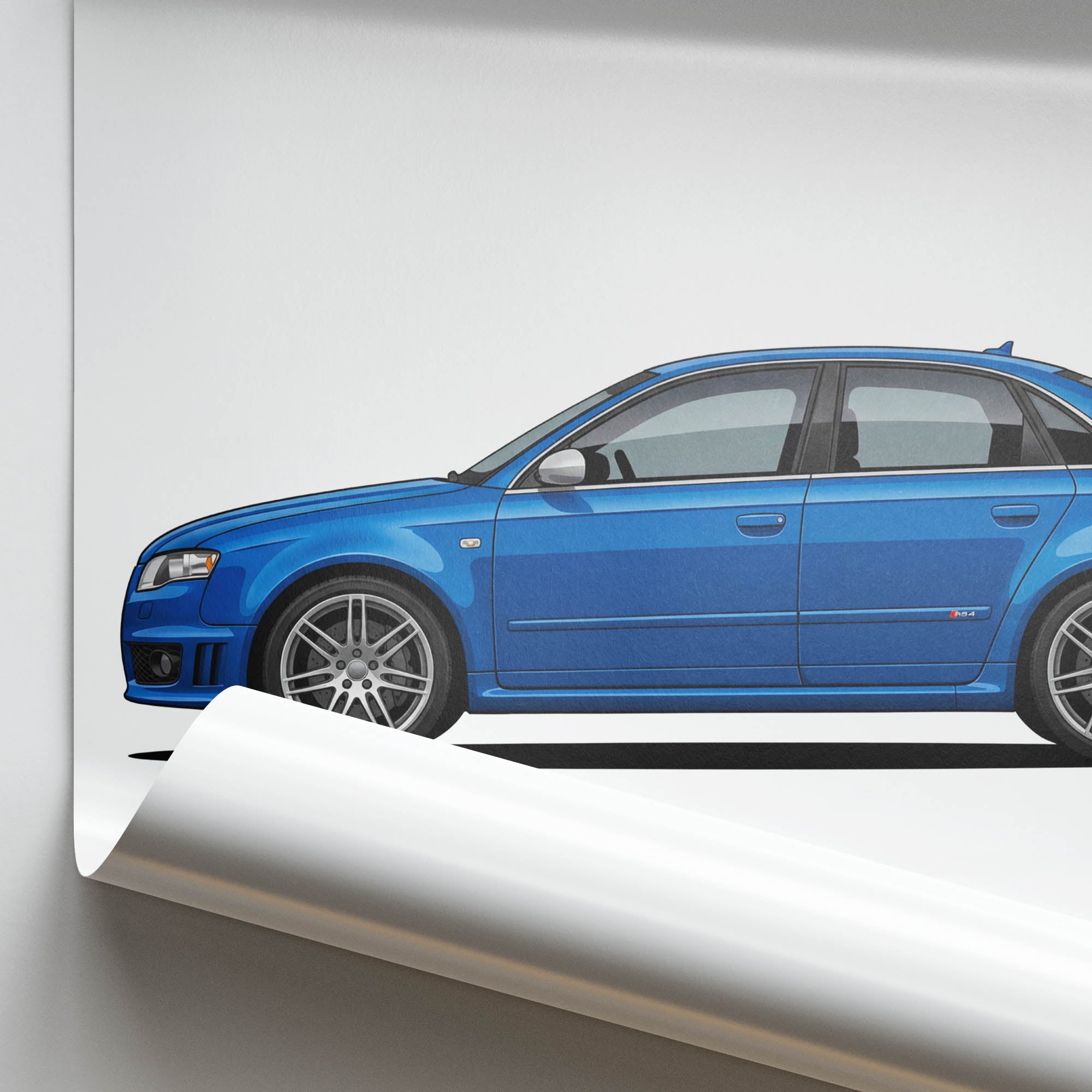 Audi RS4 B7 Poster - 2006 Sprint Blue Car Wall Art Print by Grancorsa