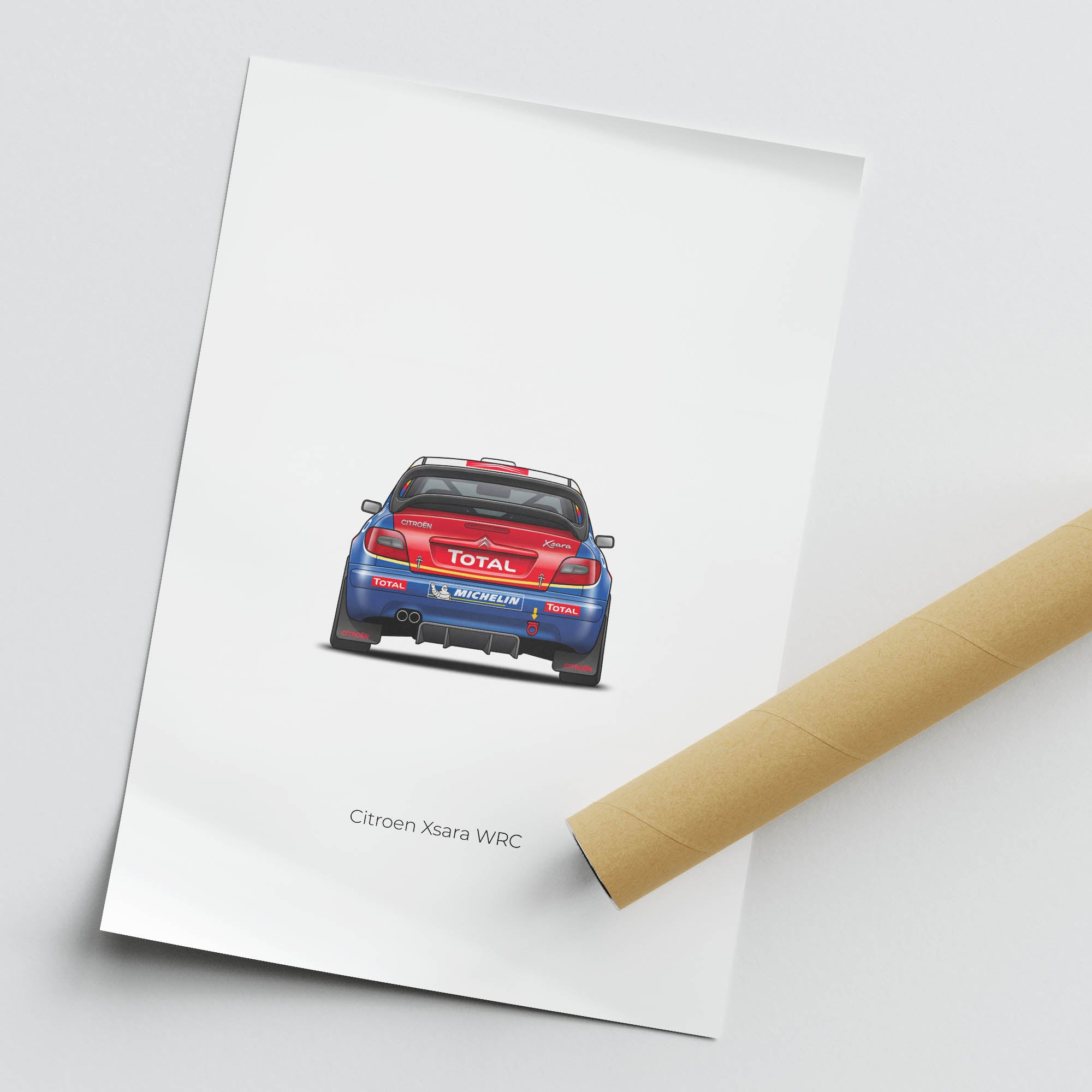 Citroen Xsara Poster - 2004 Rally Car Print With Red Blue Livery Back View