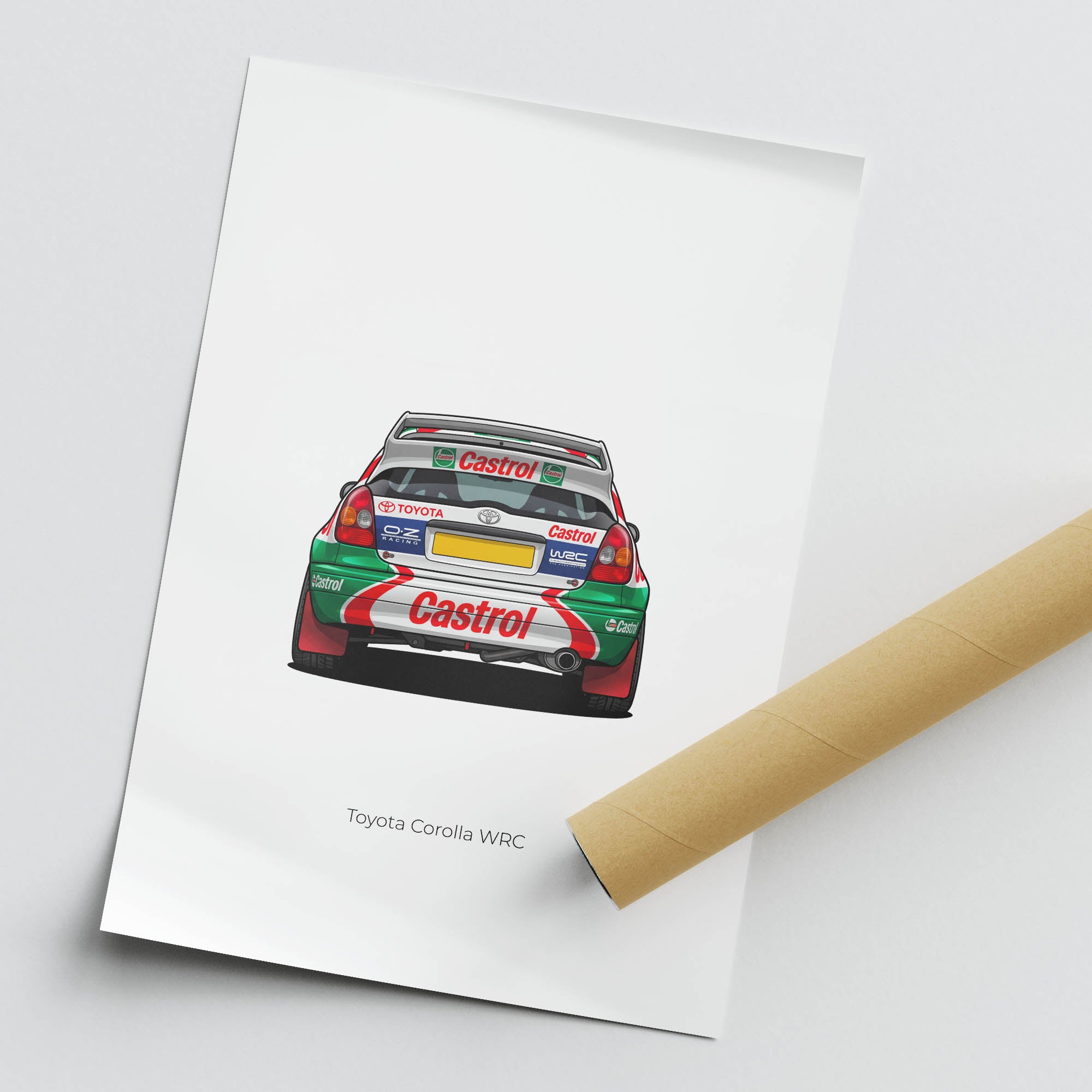 Toyota Corolla Poster – 1998 Castrol Green & Red Livery Rally Car Print