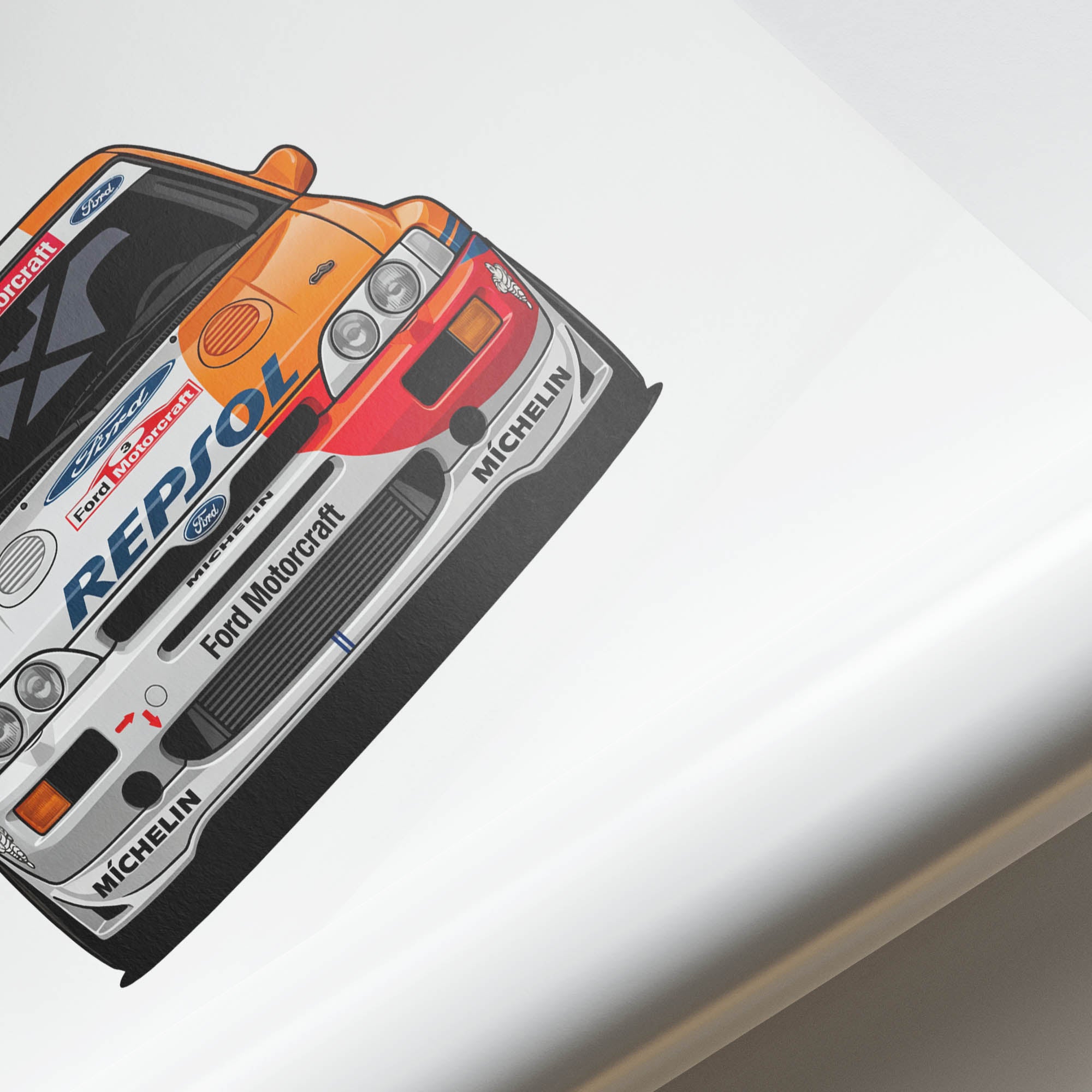 Ford Escort Poster - 1996 Rally Car Print With Repsol Livery Front View
