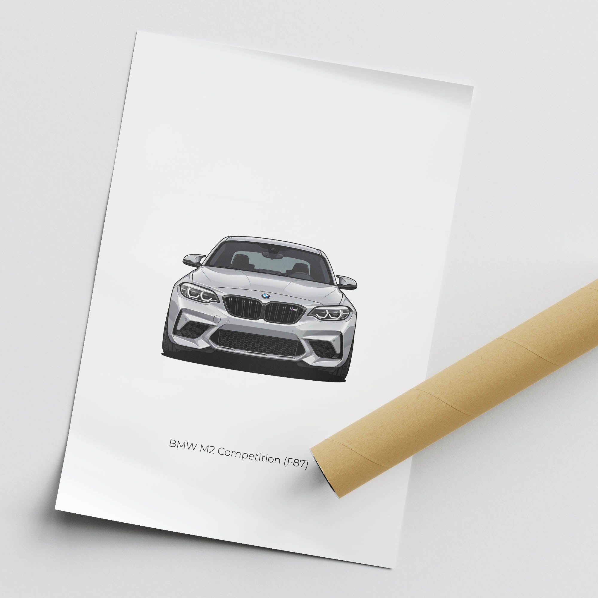 BMW M2 Poster - 2019 Competition Silver Metallic Car Front View Print