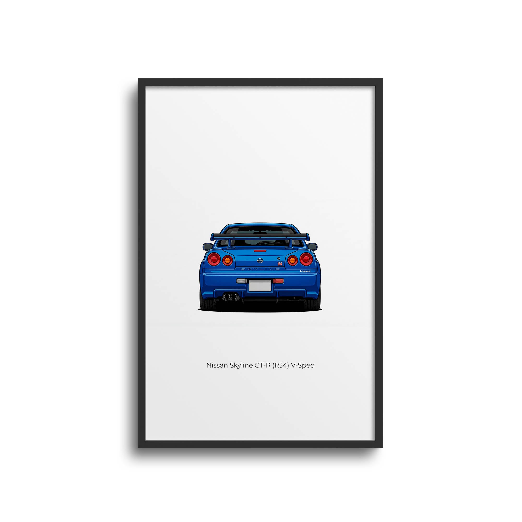 Nissan Skyline R34 Poster - 1999 Skyline Rear View Art | Blue Car Wall Decor