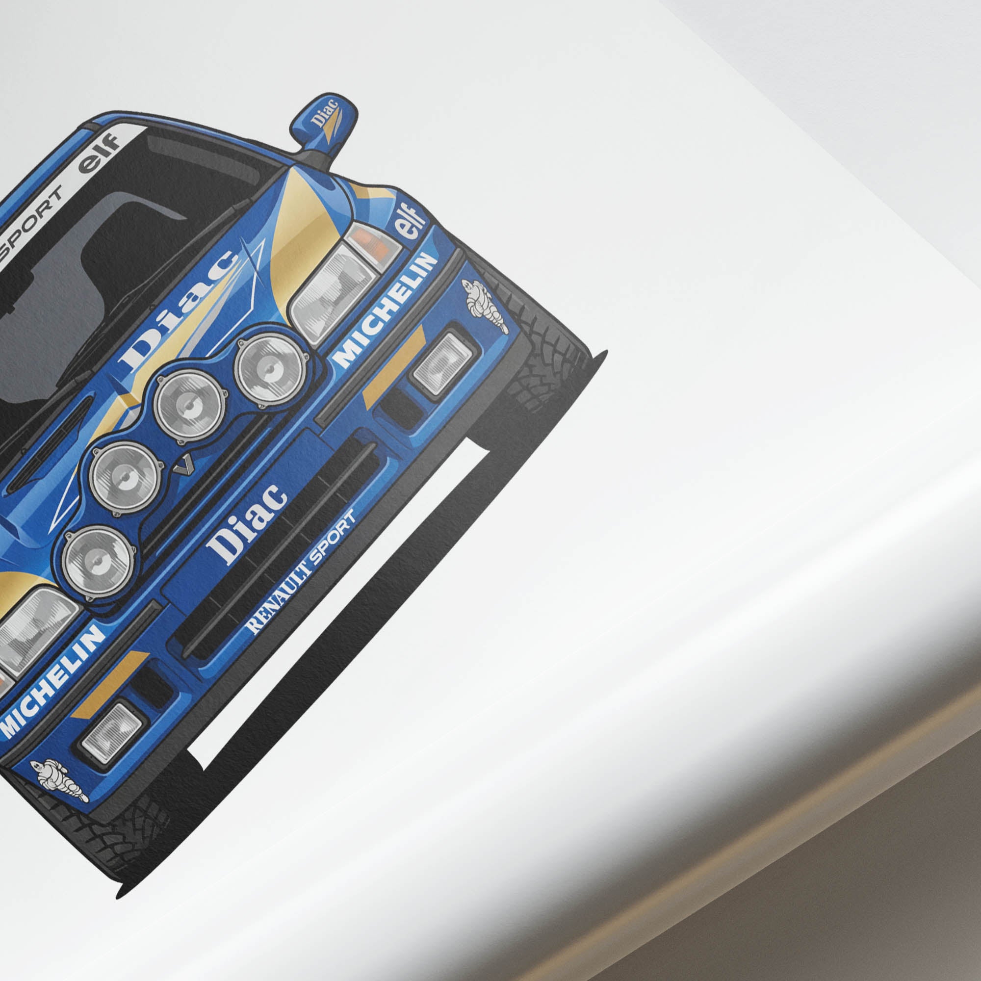 Renault Clio Williams Poster - 1993 Diac Blue Gold Livery Front View Print