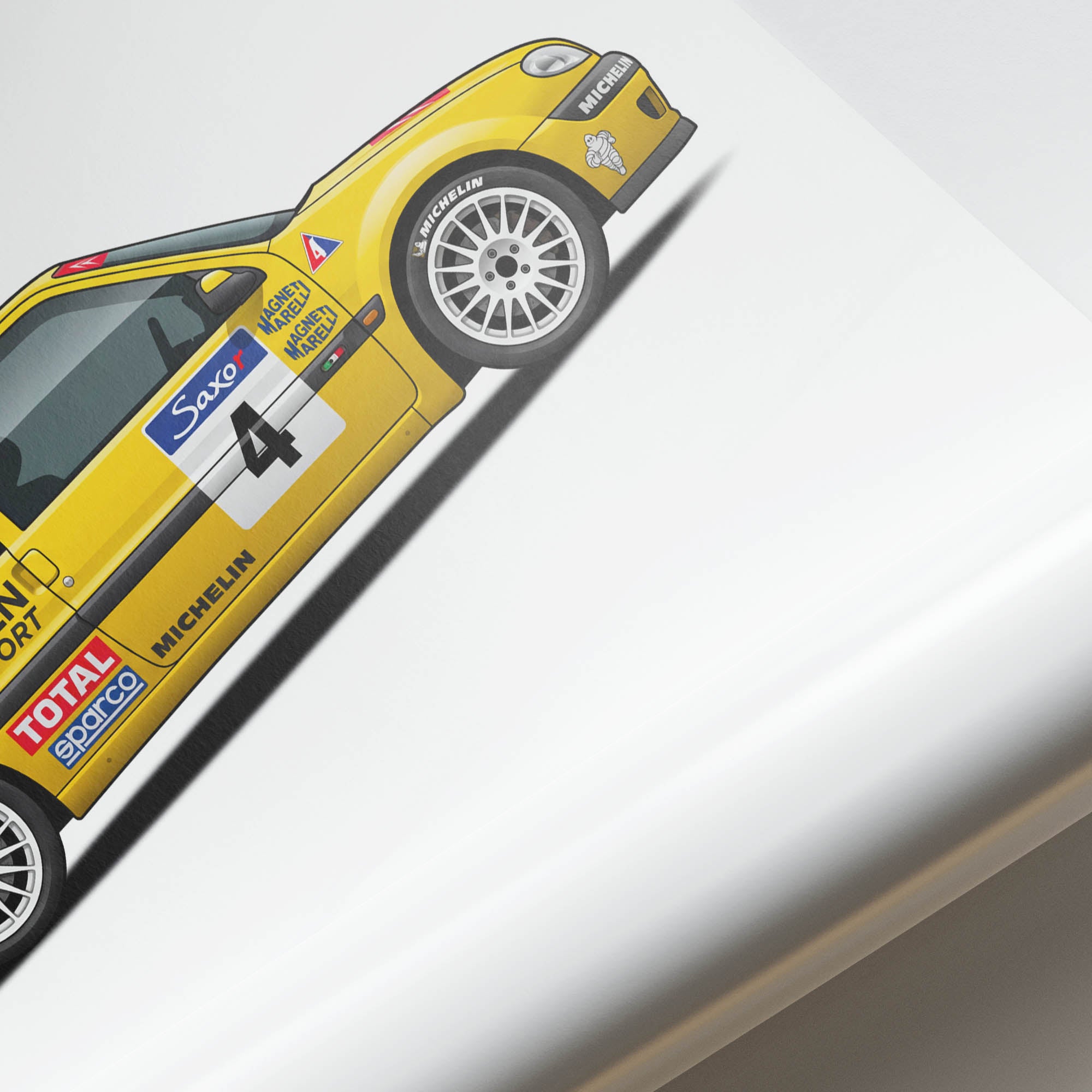 Citroen Saxo Kit Car Vintage Race Poster - 1998 Yellow Livery Side View