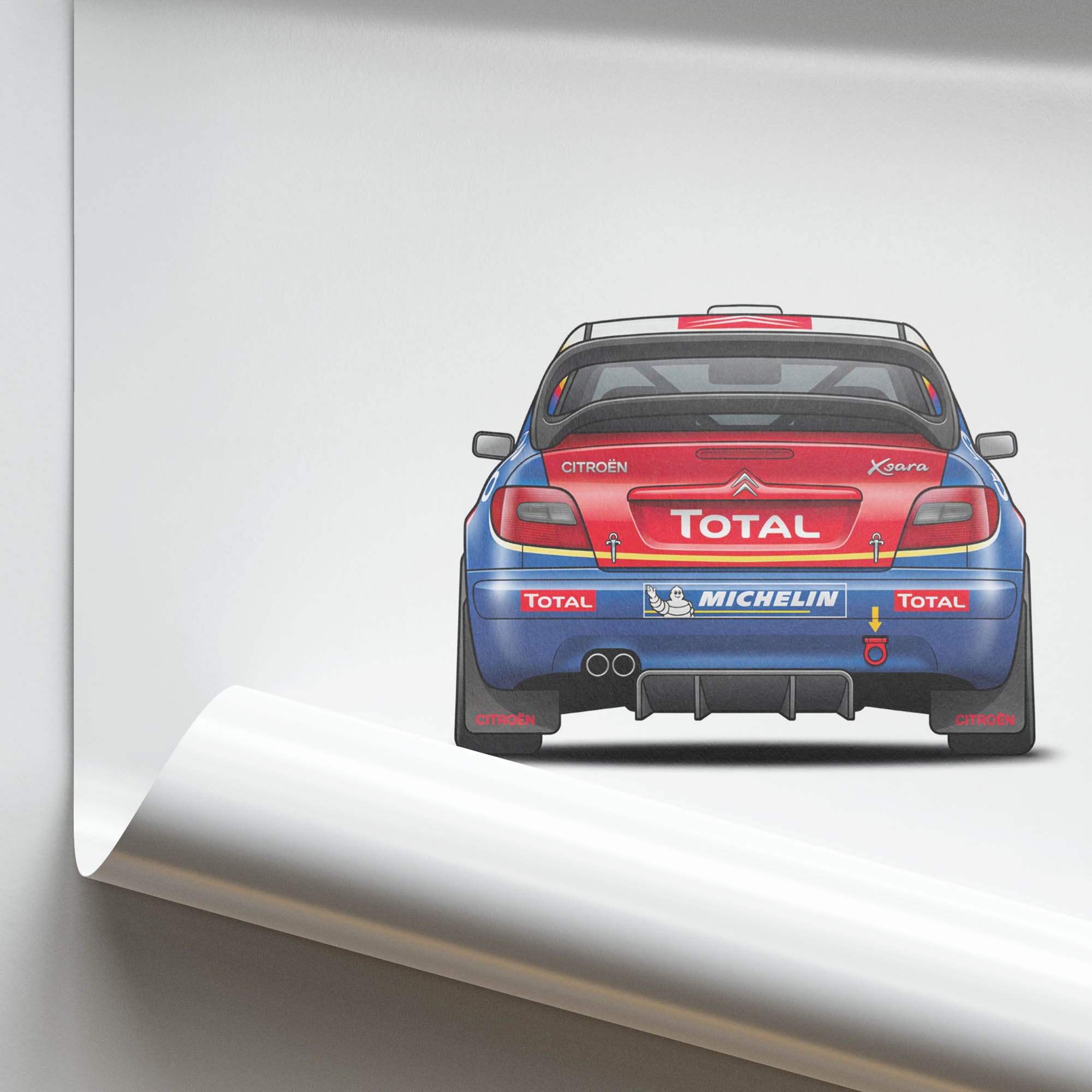 Citroen Xsara Poster - 2004 Rally Car Print With Red Blue Livery Back View