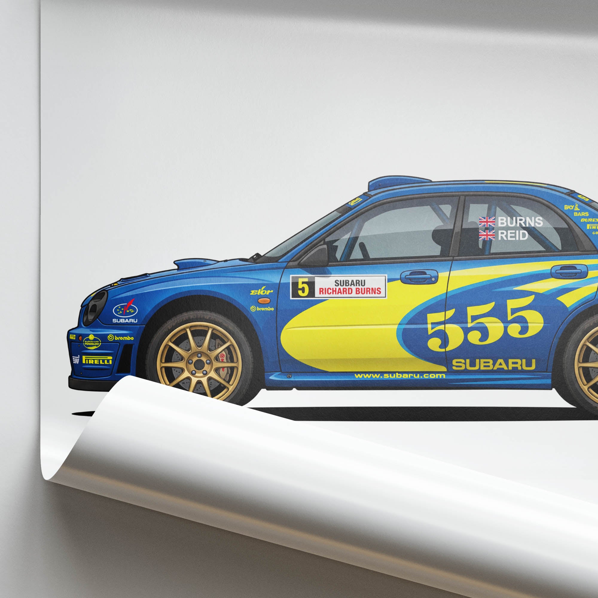 Subaru Impreza Poster - 2001 Richard Burns Blue Yellow Livery Rally Art Print