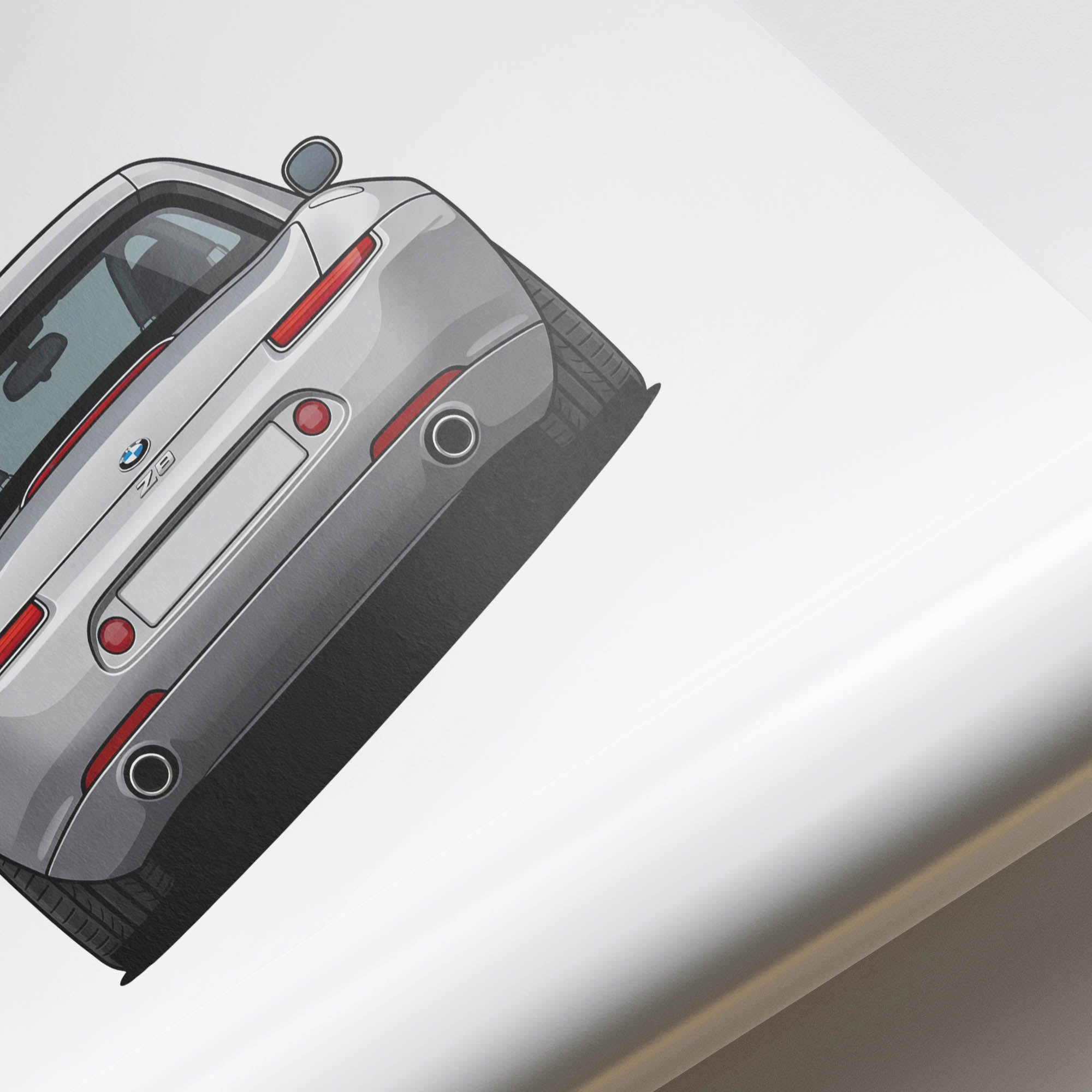 BMW Z8 Poster - 2000 Titanium Silver Back View Car Wall Art Print