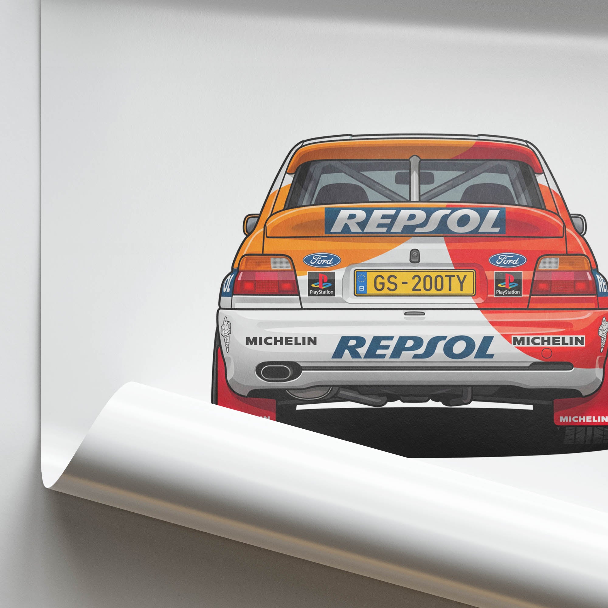 Ford Escort Poster - 1996 Rally Car Print With Repsol Livery Artwork