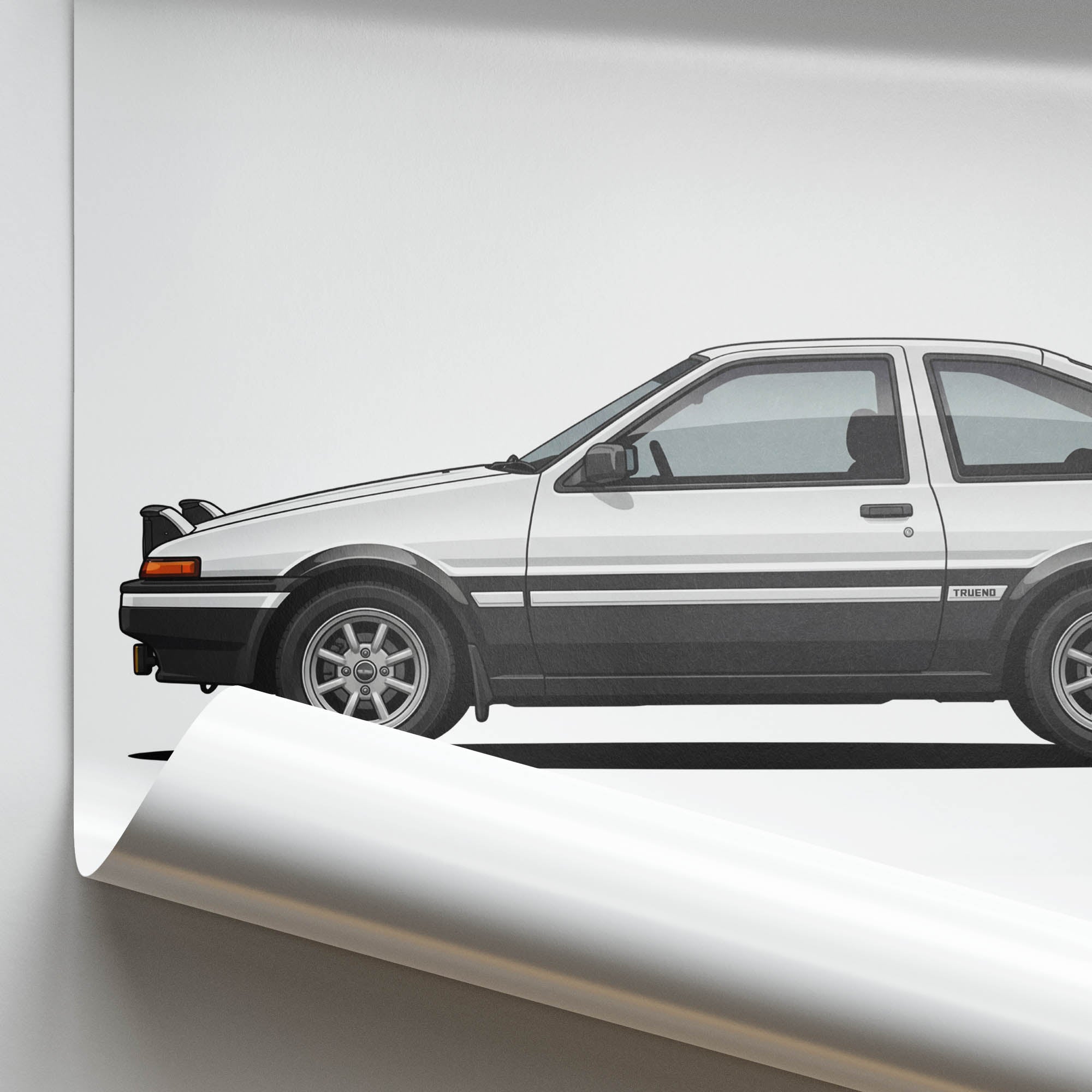 Toyota AE86 Poster – 1983 Sprinter Trueno Two Tone Black And White Print