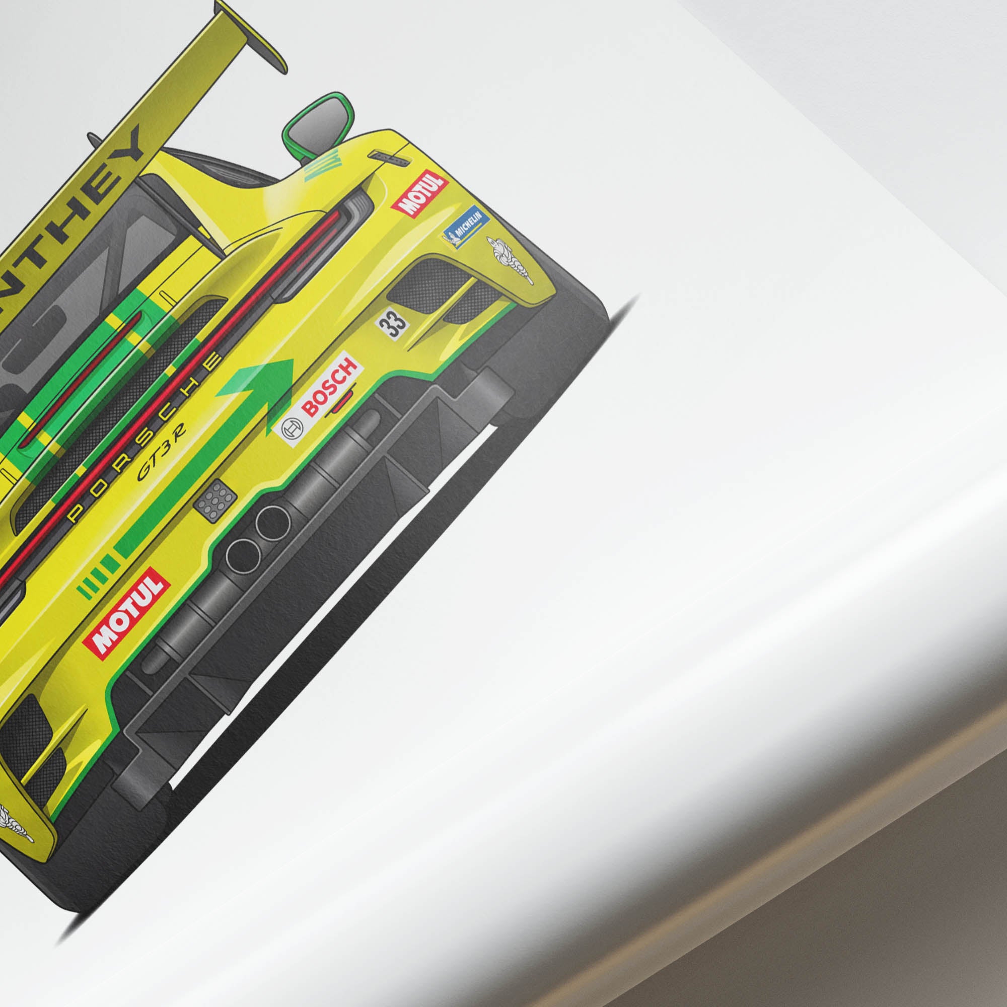 2023 Porsche 911 Gt3 R 992 Manthey Racing Grello Yellow And Green Livery Back View Poster