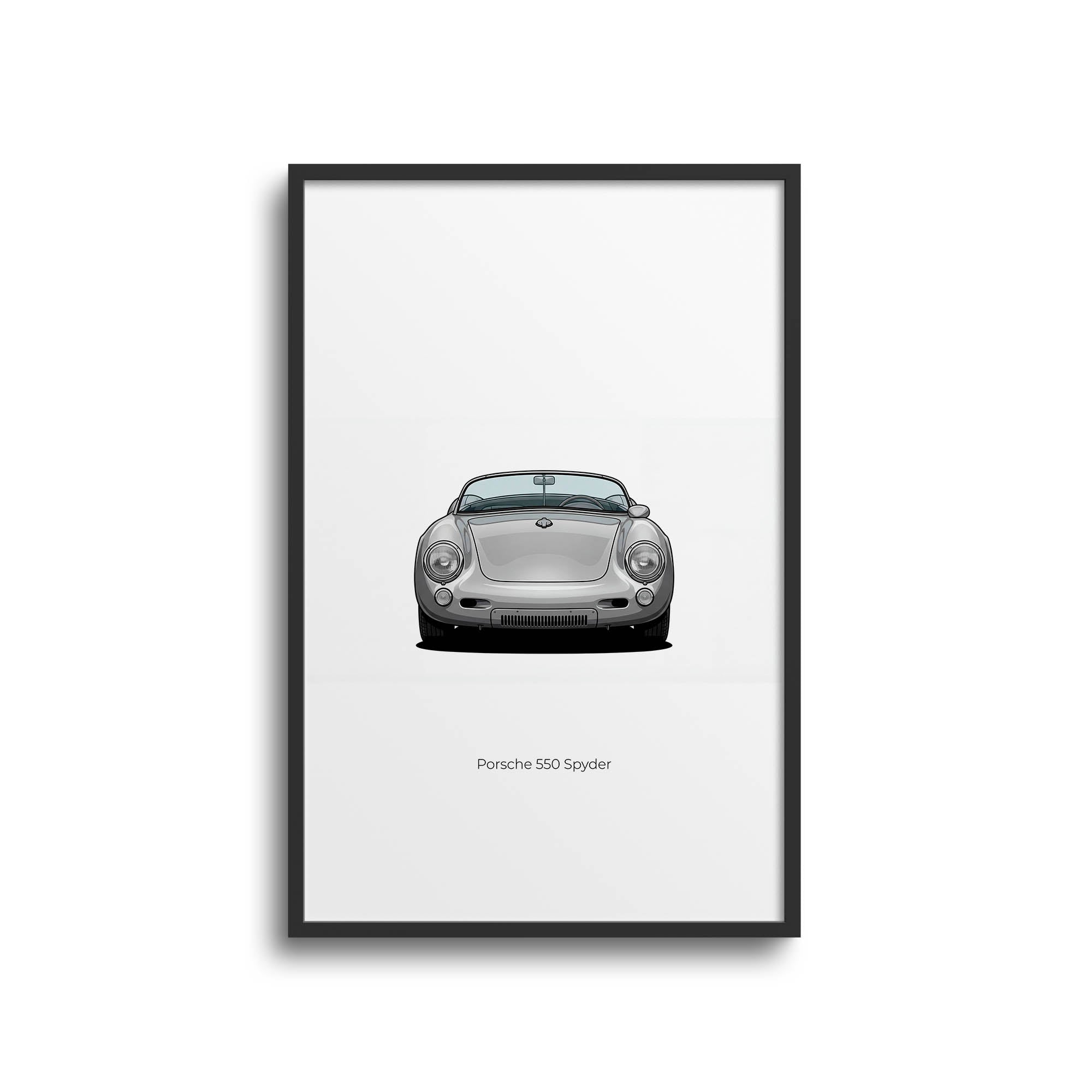 Porsche 550 Spyder Poster – 1955 Silver Classic Car Wall Decor Print