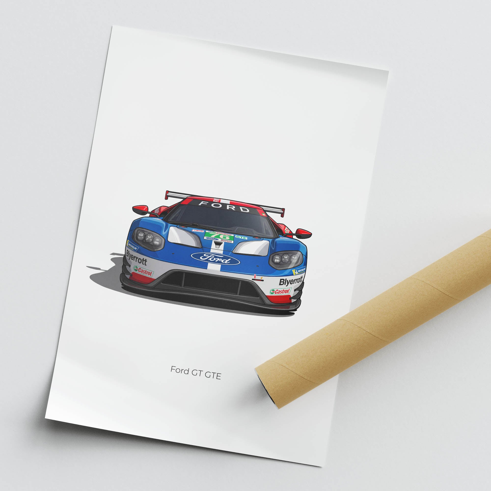 Ford GT Poster – 2016 Chip Ganassi Racing Car Print With Red White Blue Livery