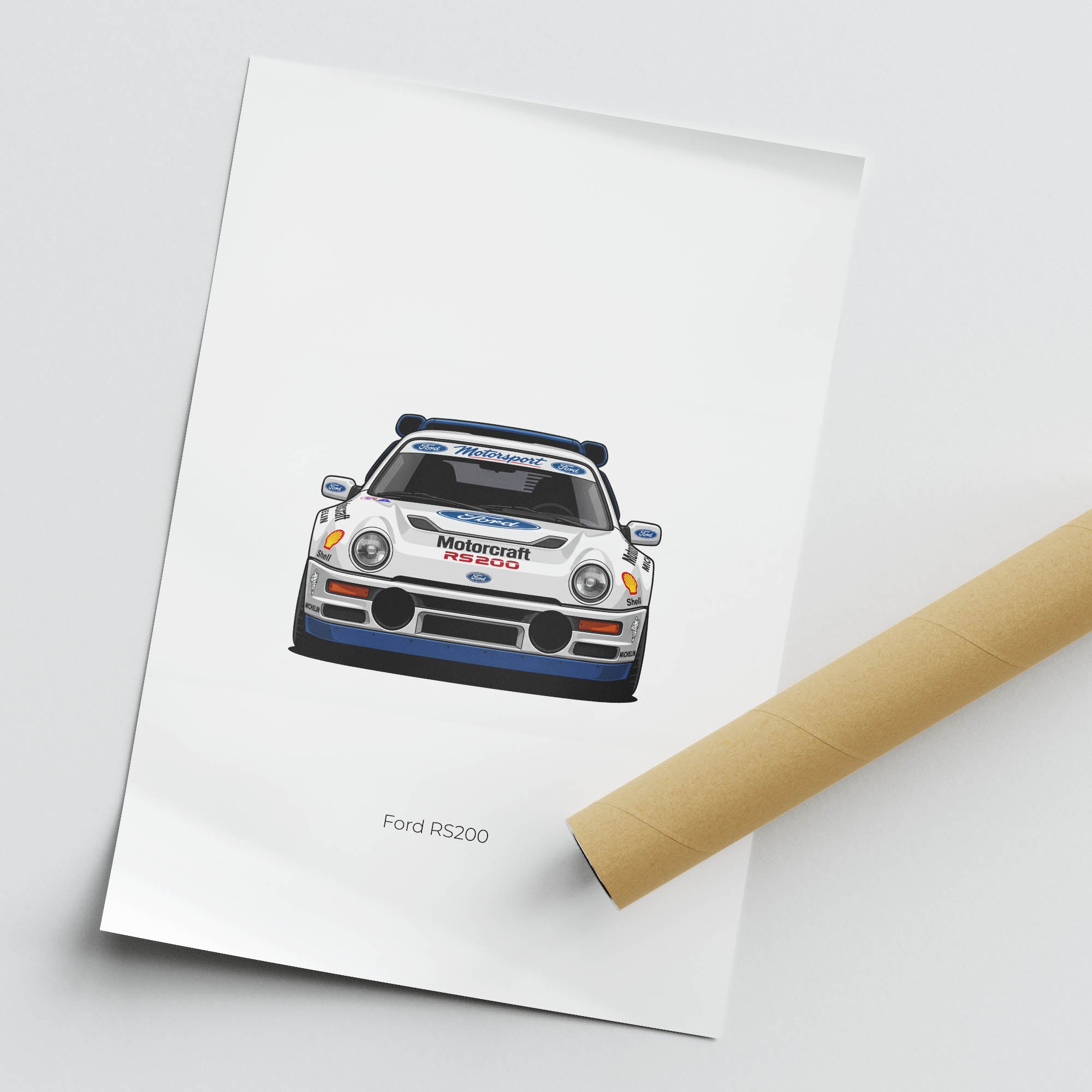 Ford Rs200 Poster - 1986 Motorsport Racing Print | Blue White Livery Art