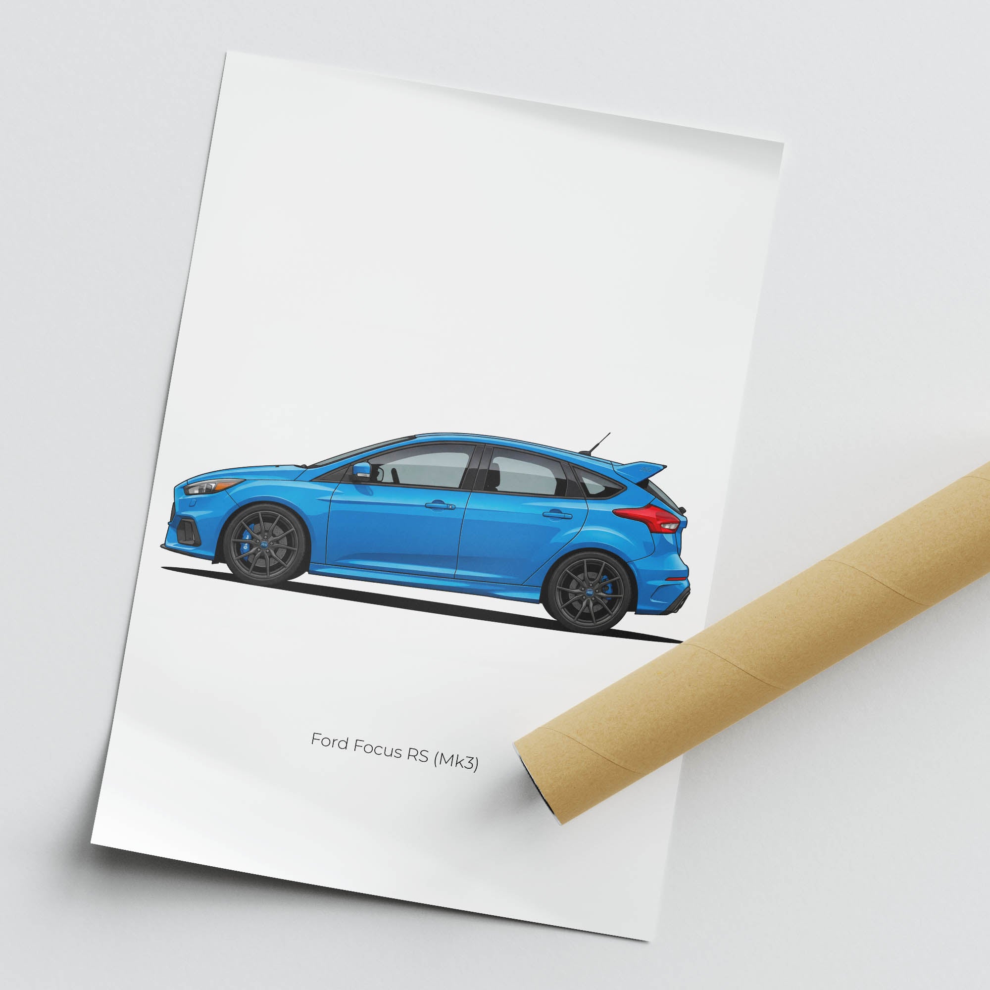 Ford Focus RS Poster – 2016 Mk3 Nitrous Blue Car Side View Print