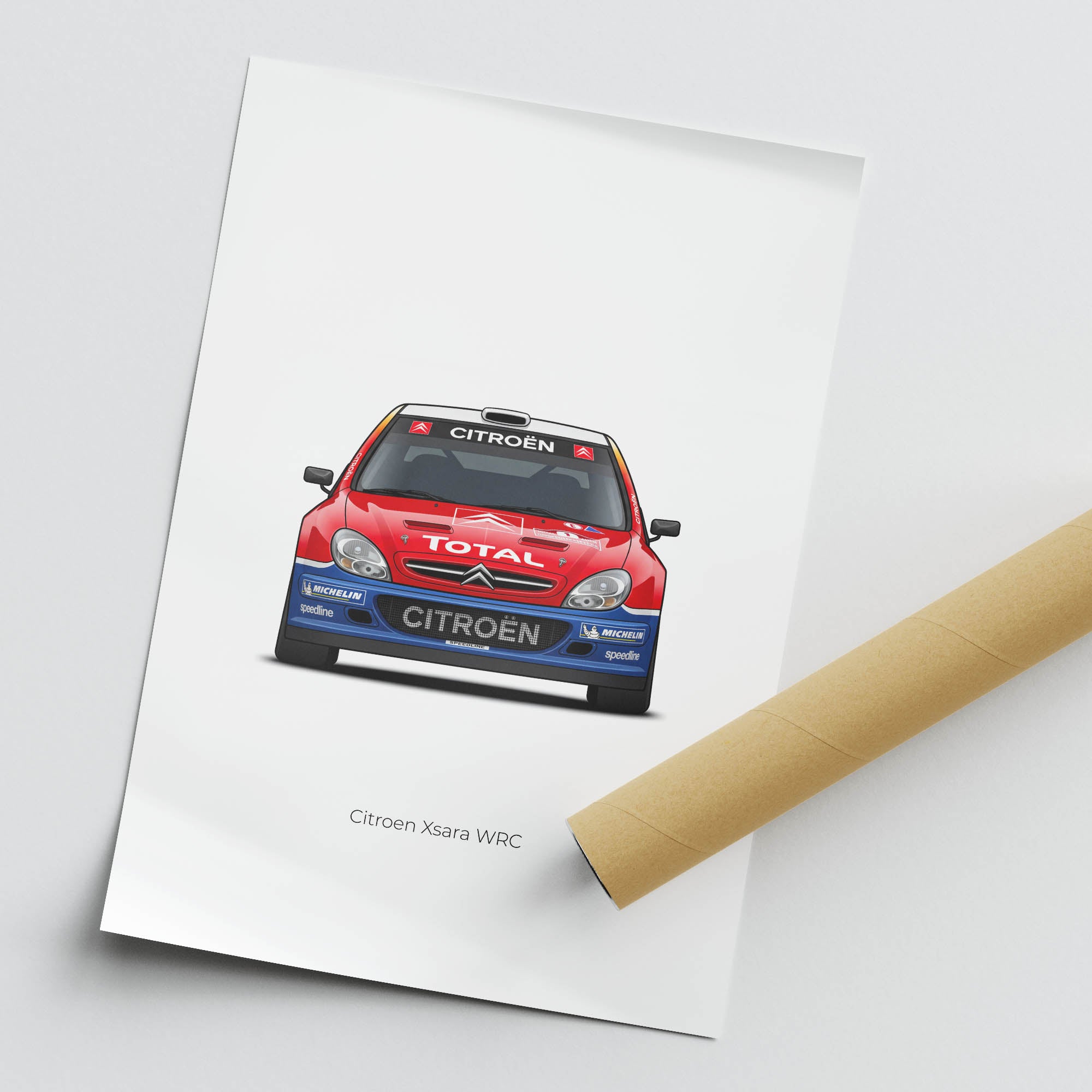 Citroen Xsara Poster - 2004 Rally Car Print With Red Blue Livery Front View