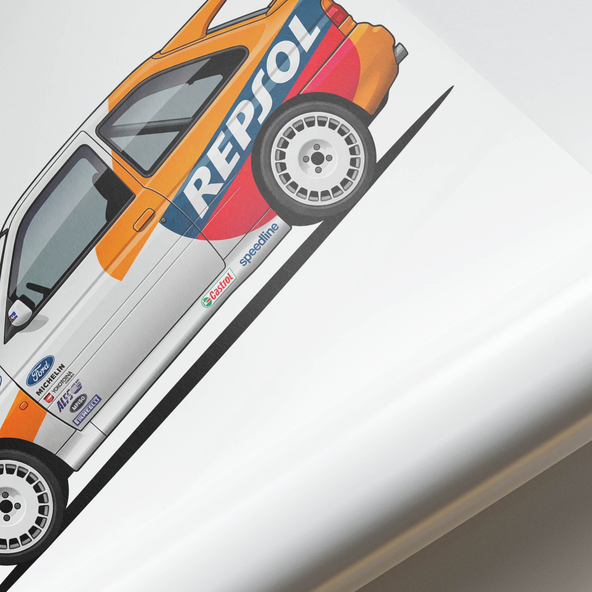 Ford Escort Cosworth Poster – 1996 Rally Car Side View With Repsol Livery