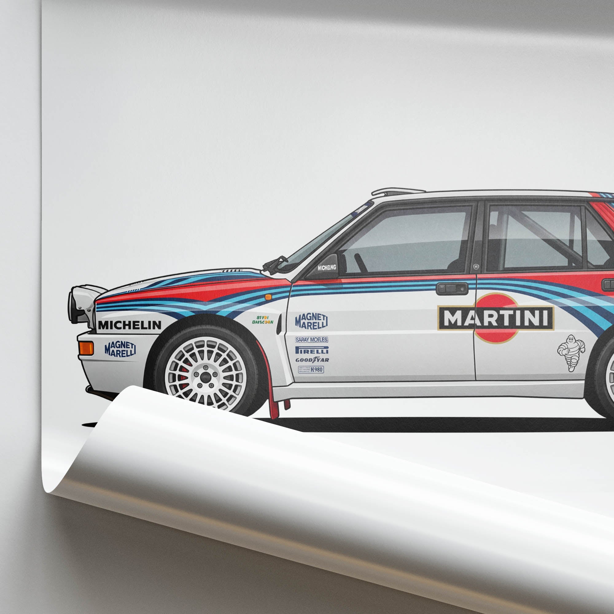 Lancia Delta Integrale Poster - 1992 Martini Racing Safari White Stripes Print