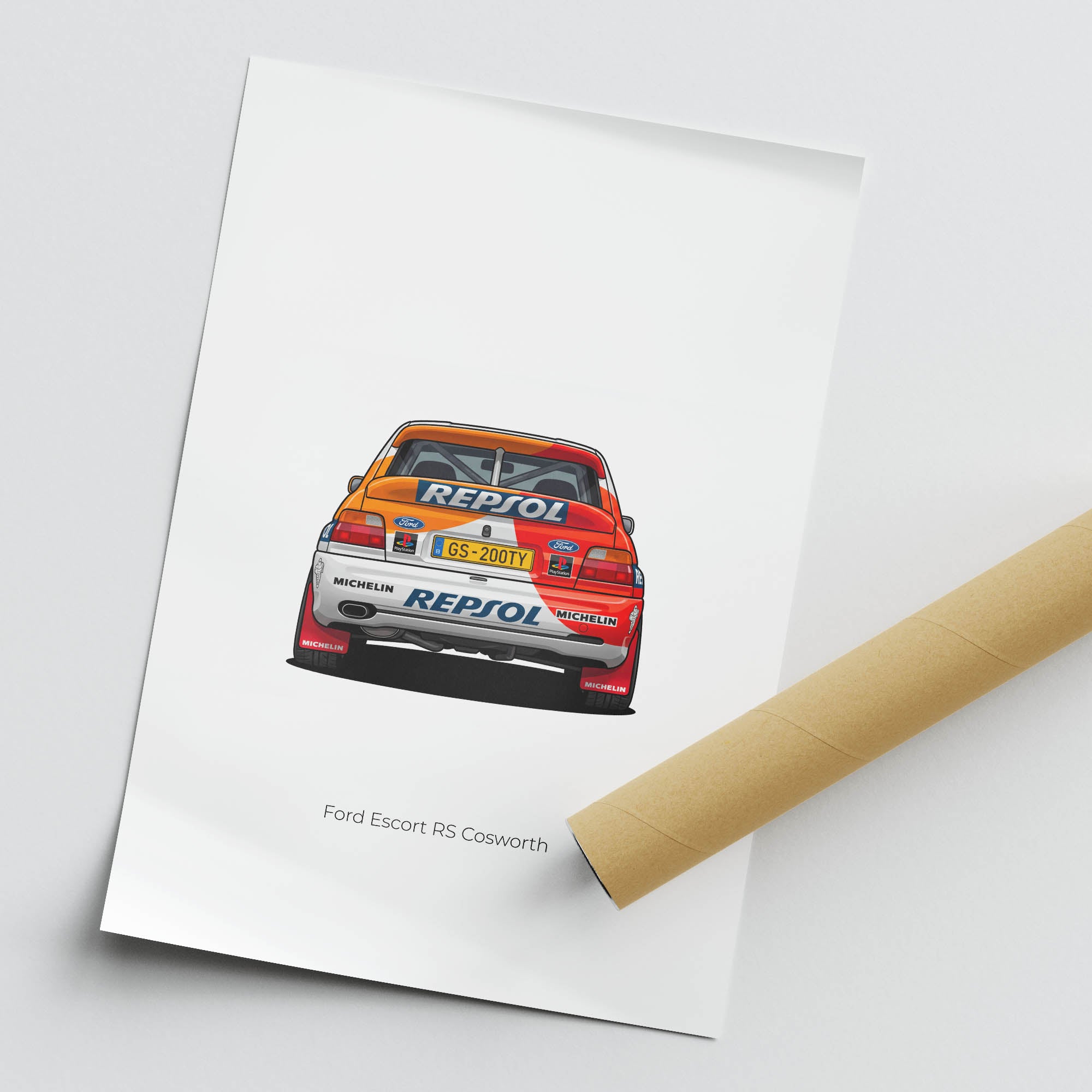 Ford Escort Poster - 1996 Rally Car Print With Repsol Livery Artwork