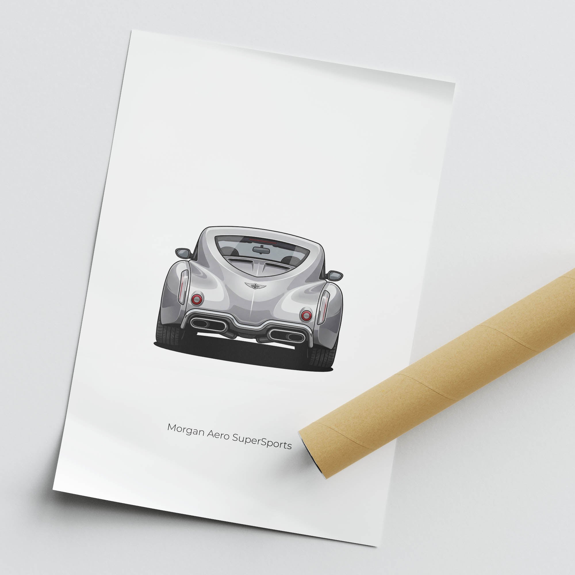 Morgan Aero Supersports Poster - 2010 Silver Back View Classic Car Print
