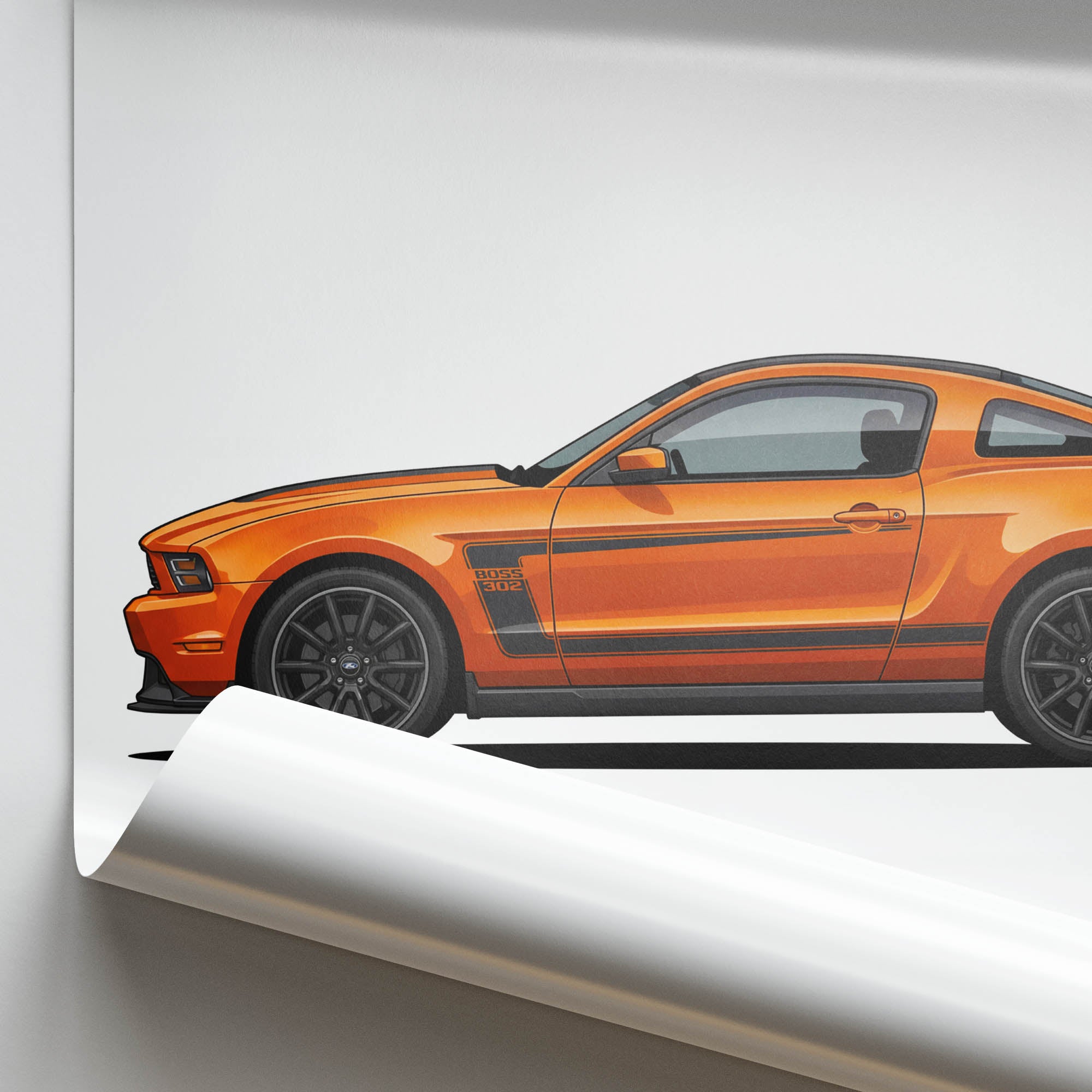 Ford Mustang Poster - 2012 Mustang Boss Muscle Car Print With Black Stripes