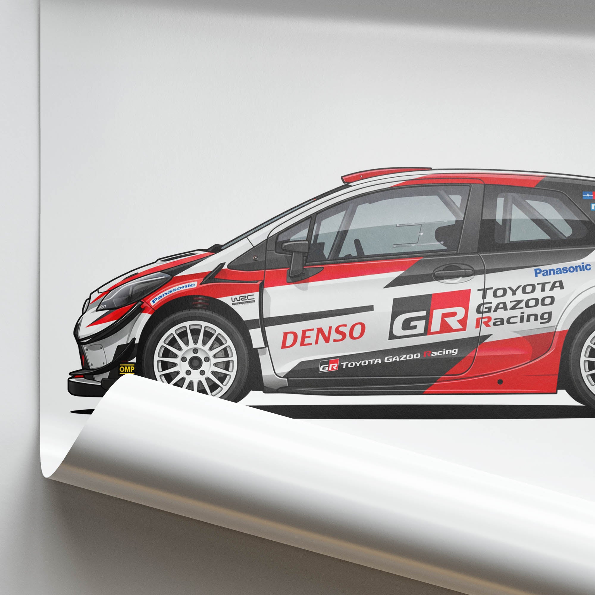 Toyota Yaris Poster – 2018 Gazoo Racing Side View Car Print With White Red Black Livery