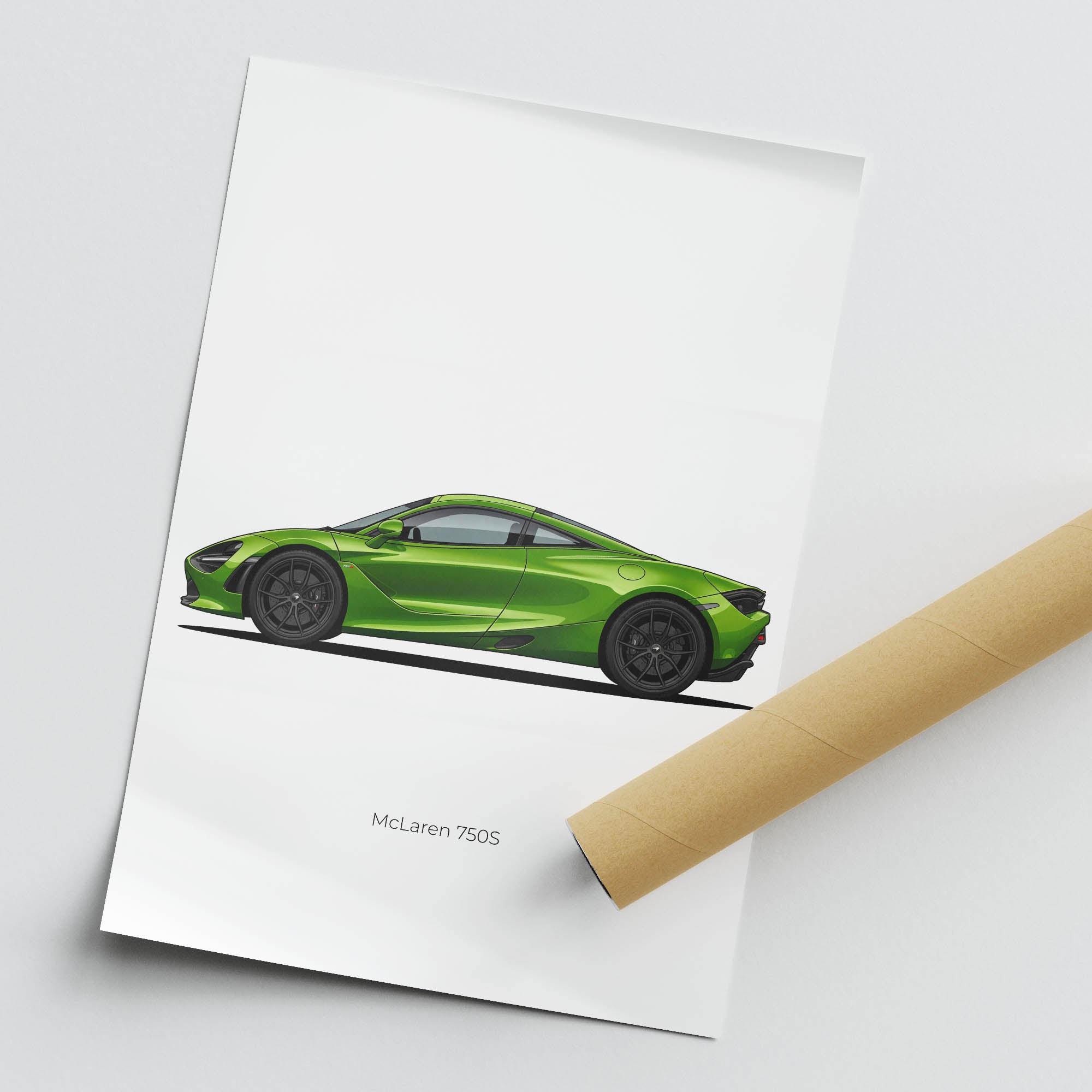 Mclaren 750S Poster – 2024 Mantis Green Side View Sports Car Art Print