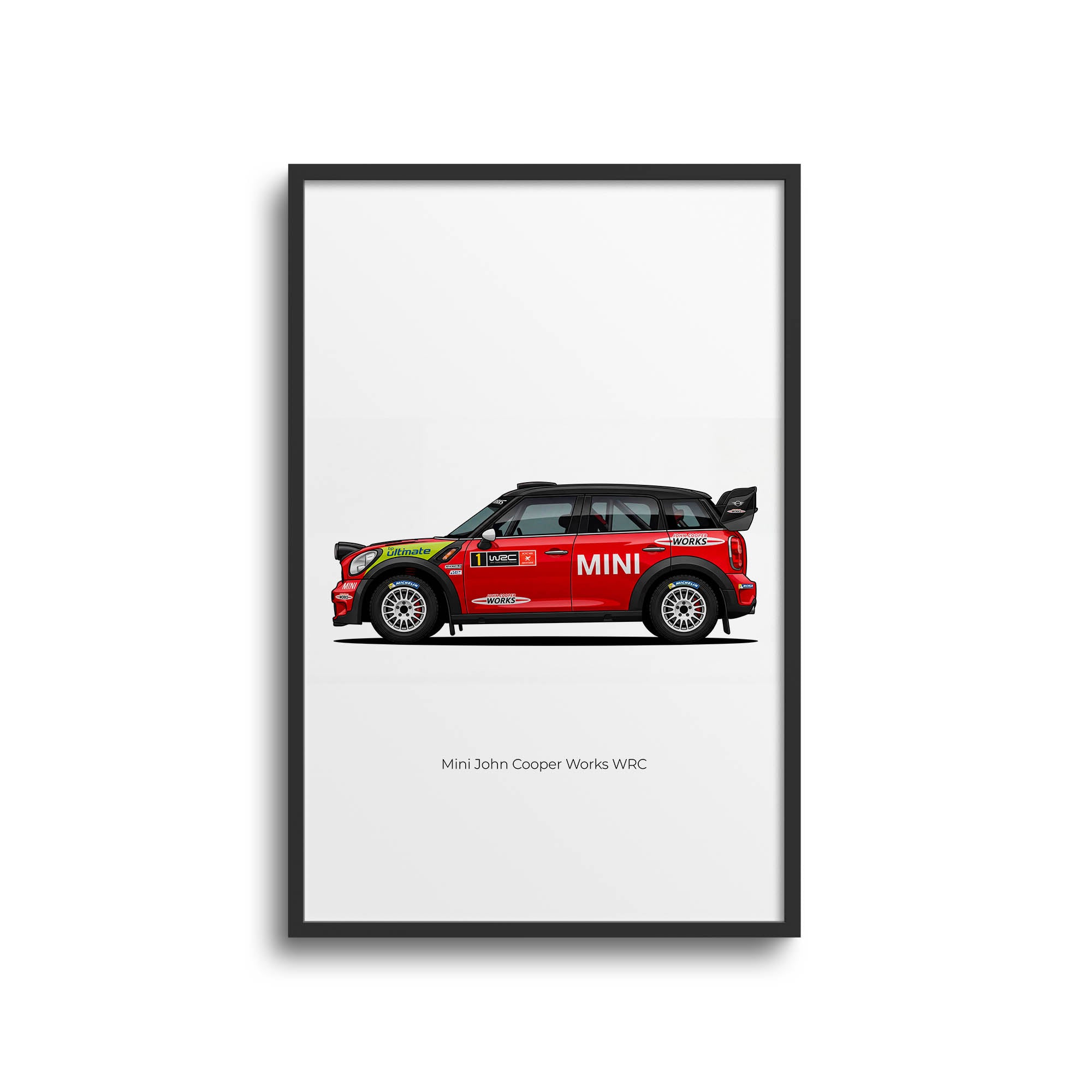 Mini John Cooper Works Poster – 2011 Red Black Livery Side View Car Wall Art