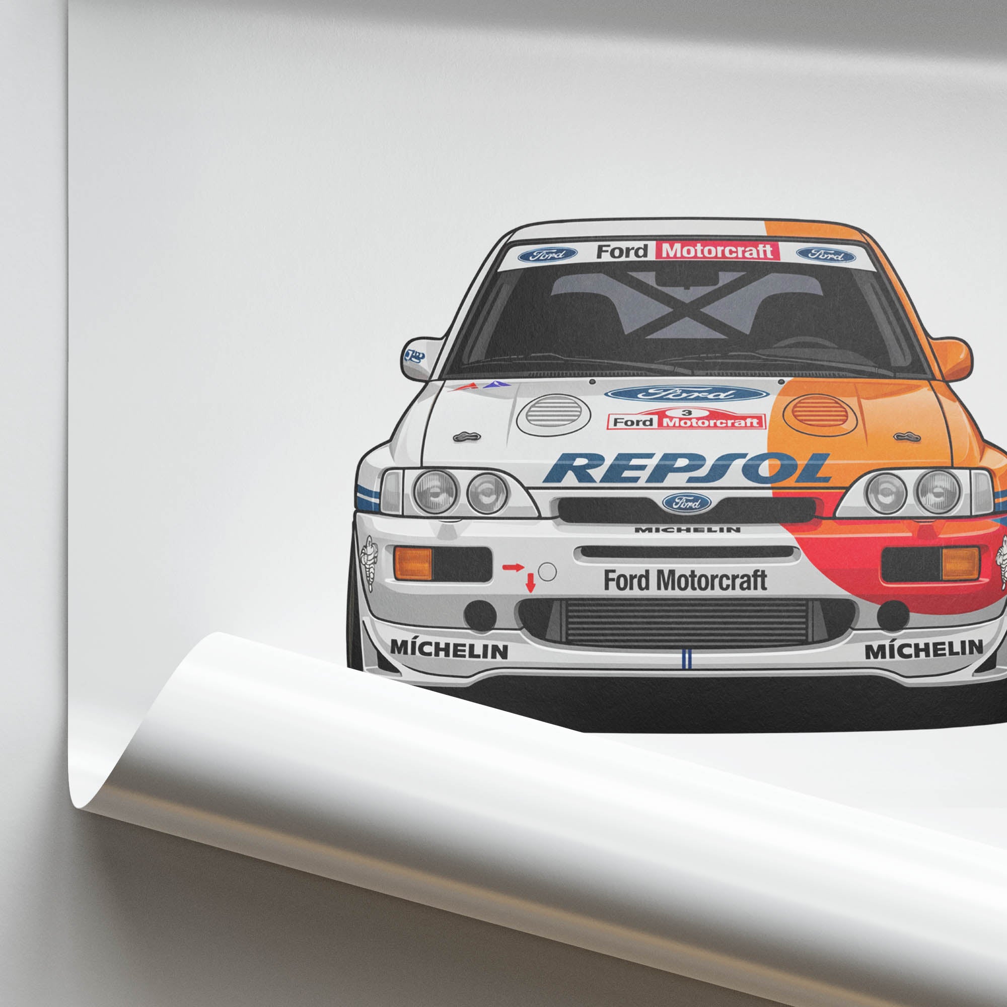 Ford Escort Poster - 1996 Rally Car Print With Repsol Livery Front View