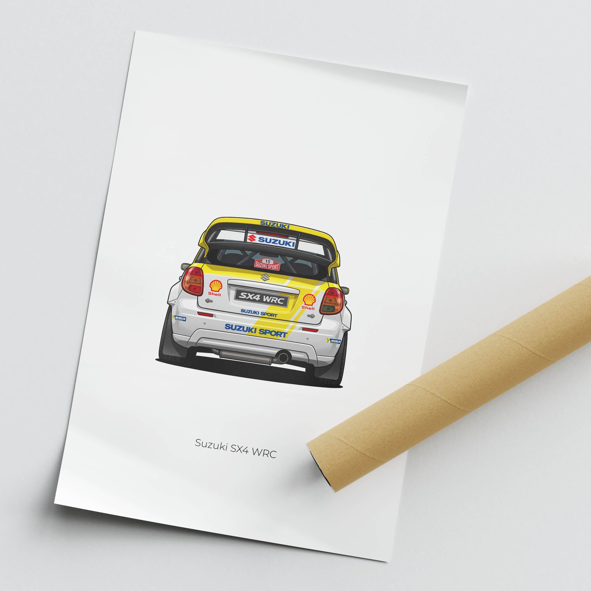 Suzuki Sx4 Poster - 2008 Suzuki Sport White Yellow Livery Racing Car Print