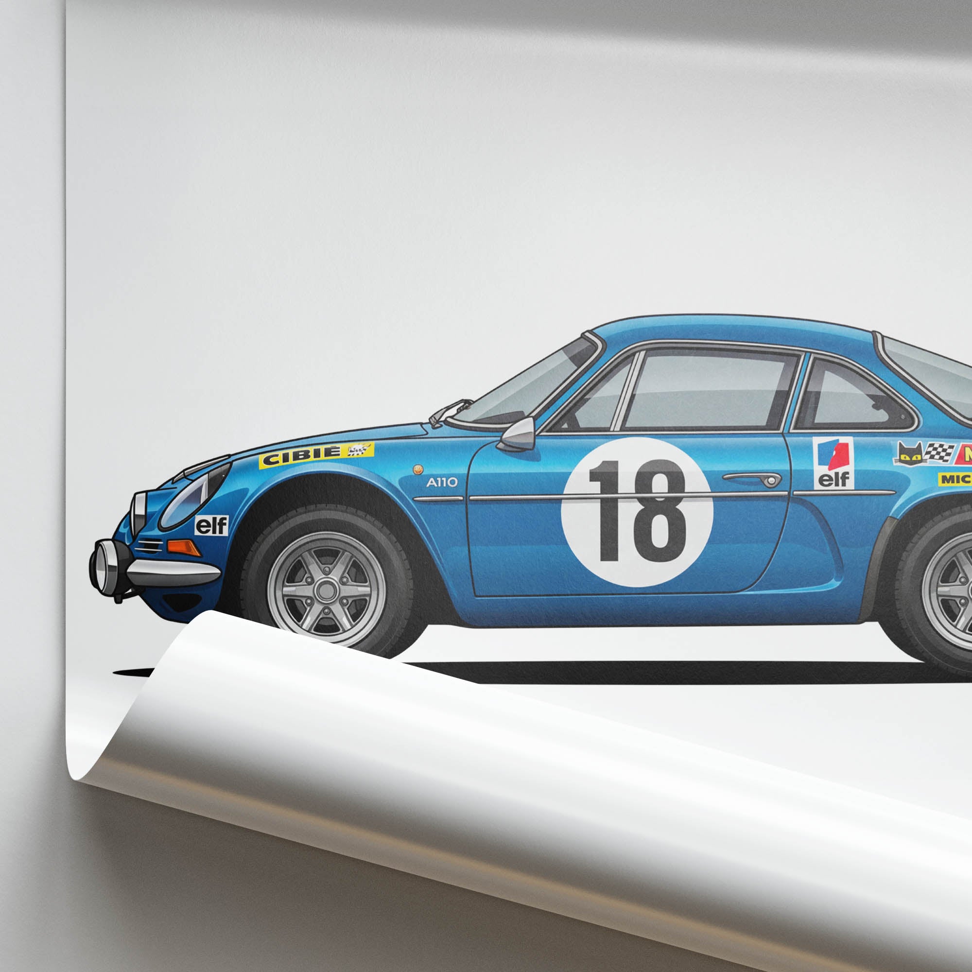 Alpine A110 Poster - Vintage Rally Car Blue Livery Side View Print