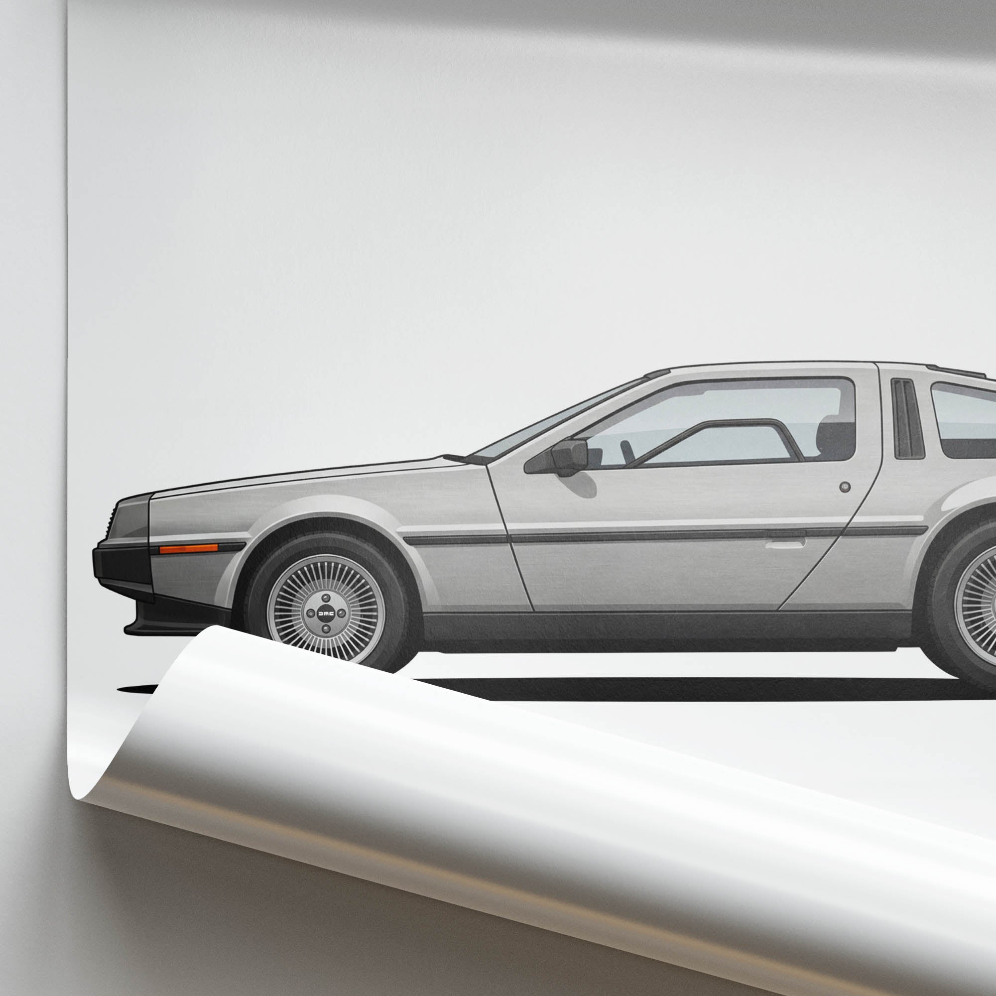 1981 DeLorean DMC 12 Brushed Stainless – Car Print (Side)