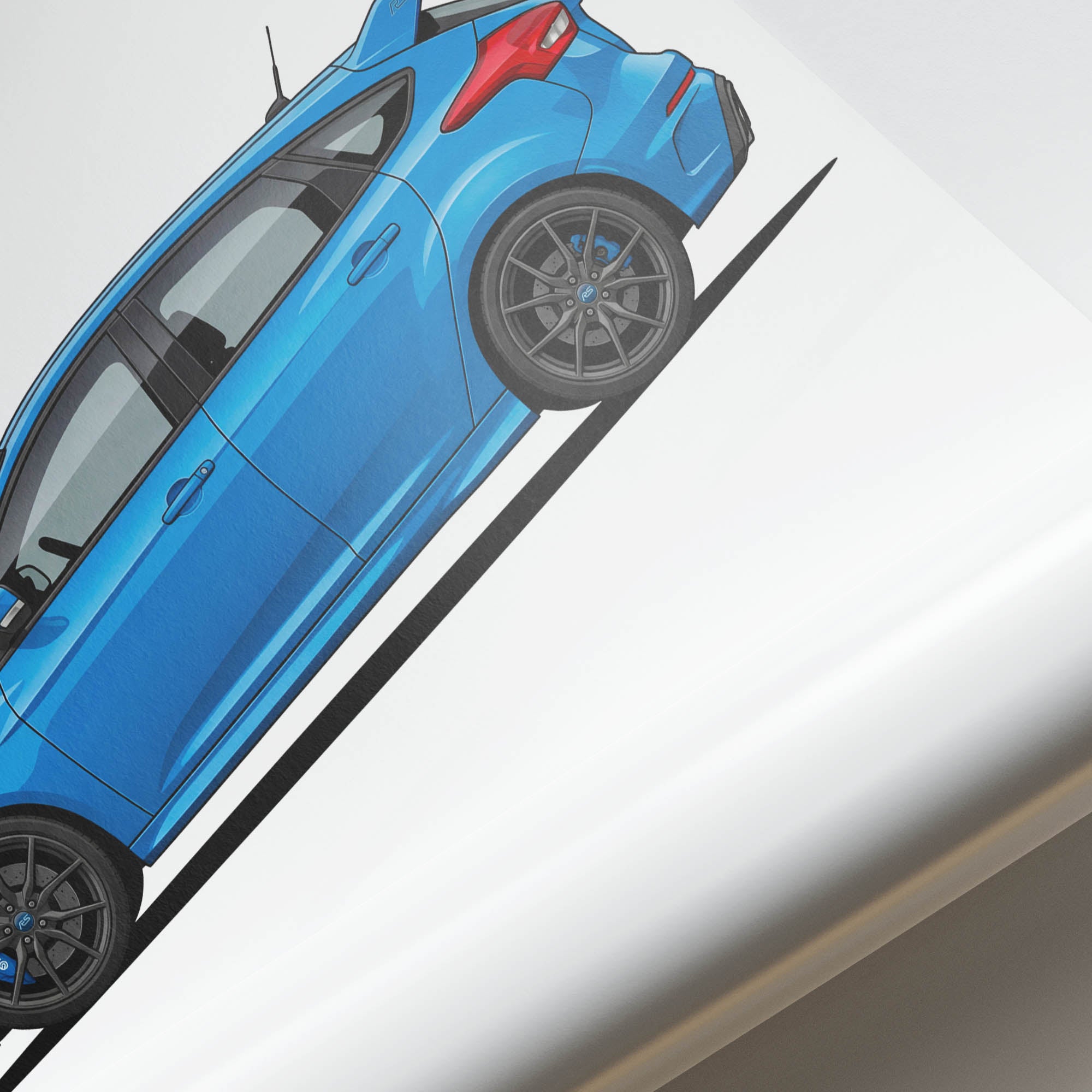 Ford Focus RS Poster – 2016 Mk3 Nitrous Blue Car Side View Print